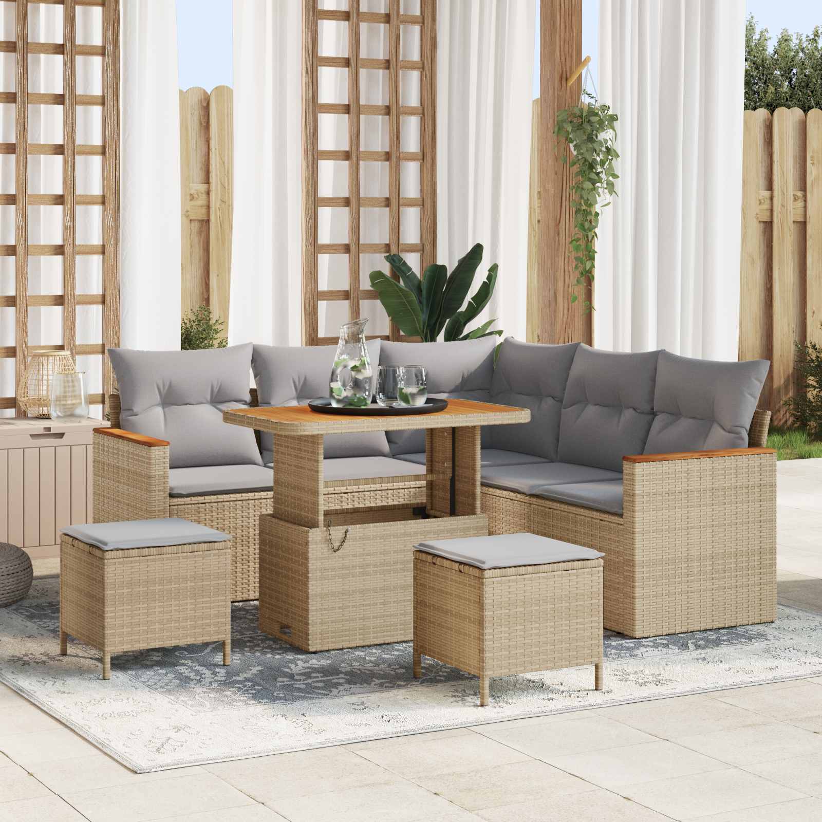 Gartensofa-set 8 stk. Beige Poly-Rattan