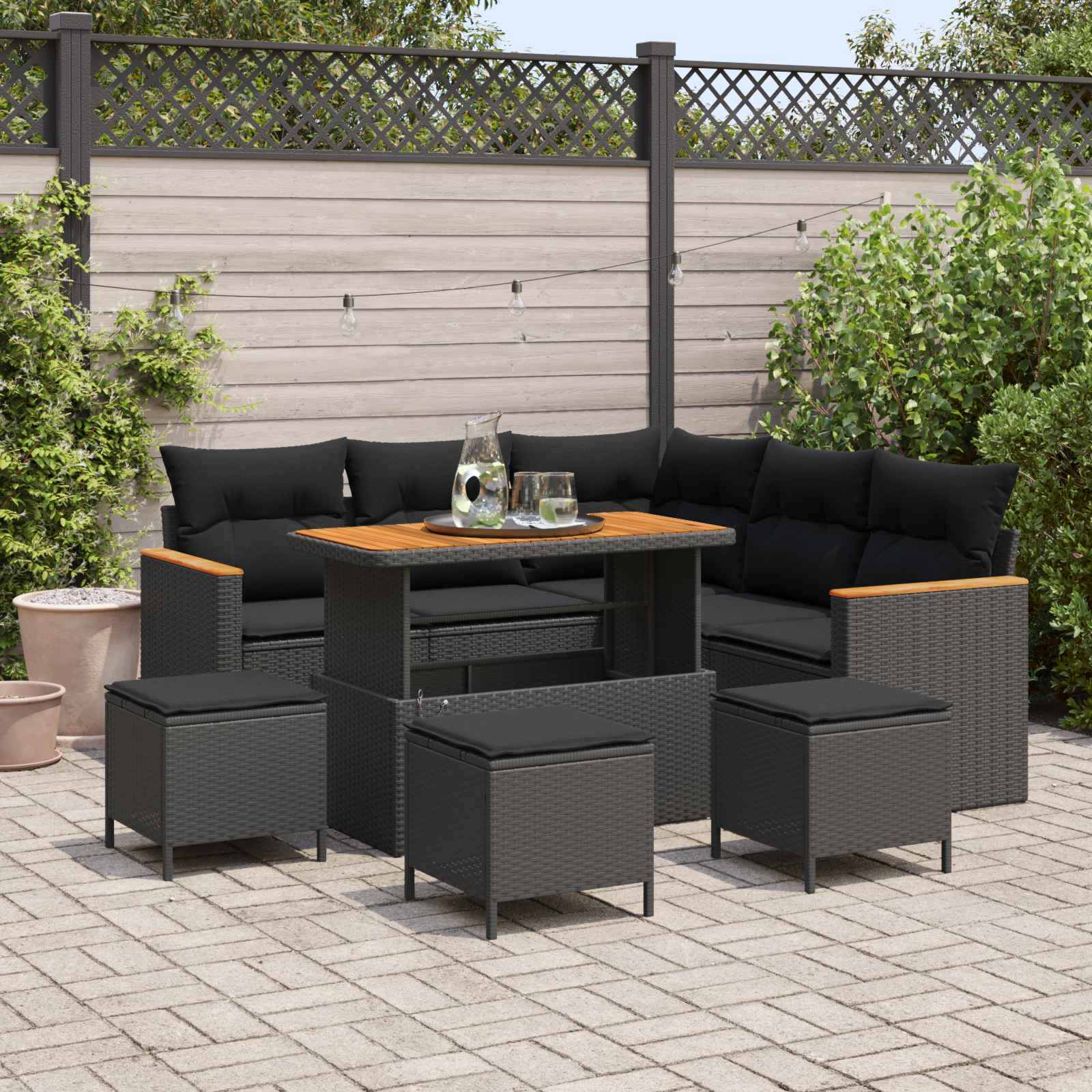 Gartensofa-set 9 stk. Schwarz Poly-Rattan