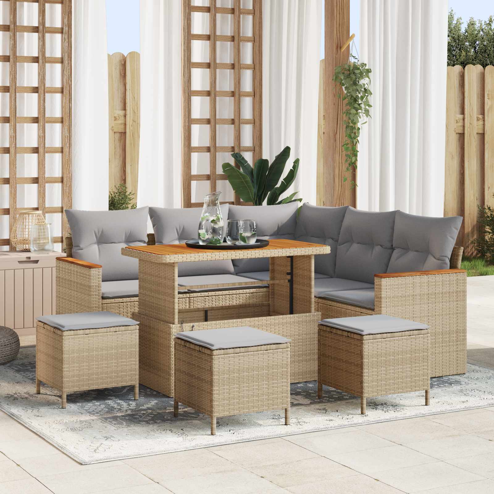 Gartensofa-set 9 stk. Beige Poly-Rattan