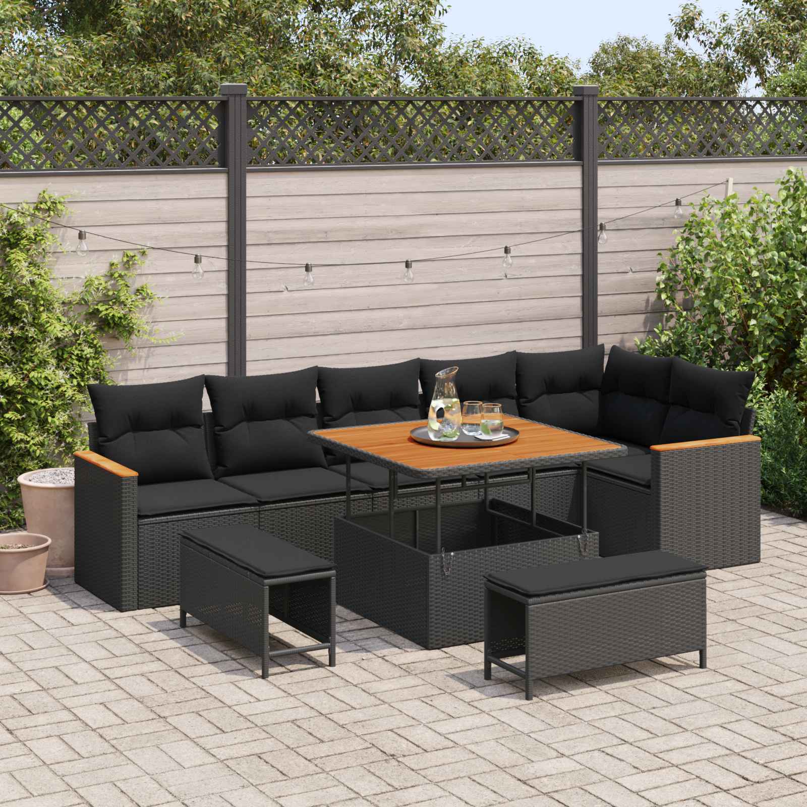 Gartensofa-set 9 stk. Schwarz Poly-Rattan