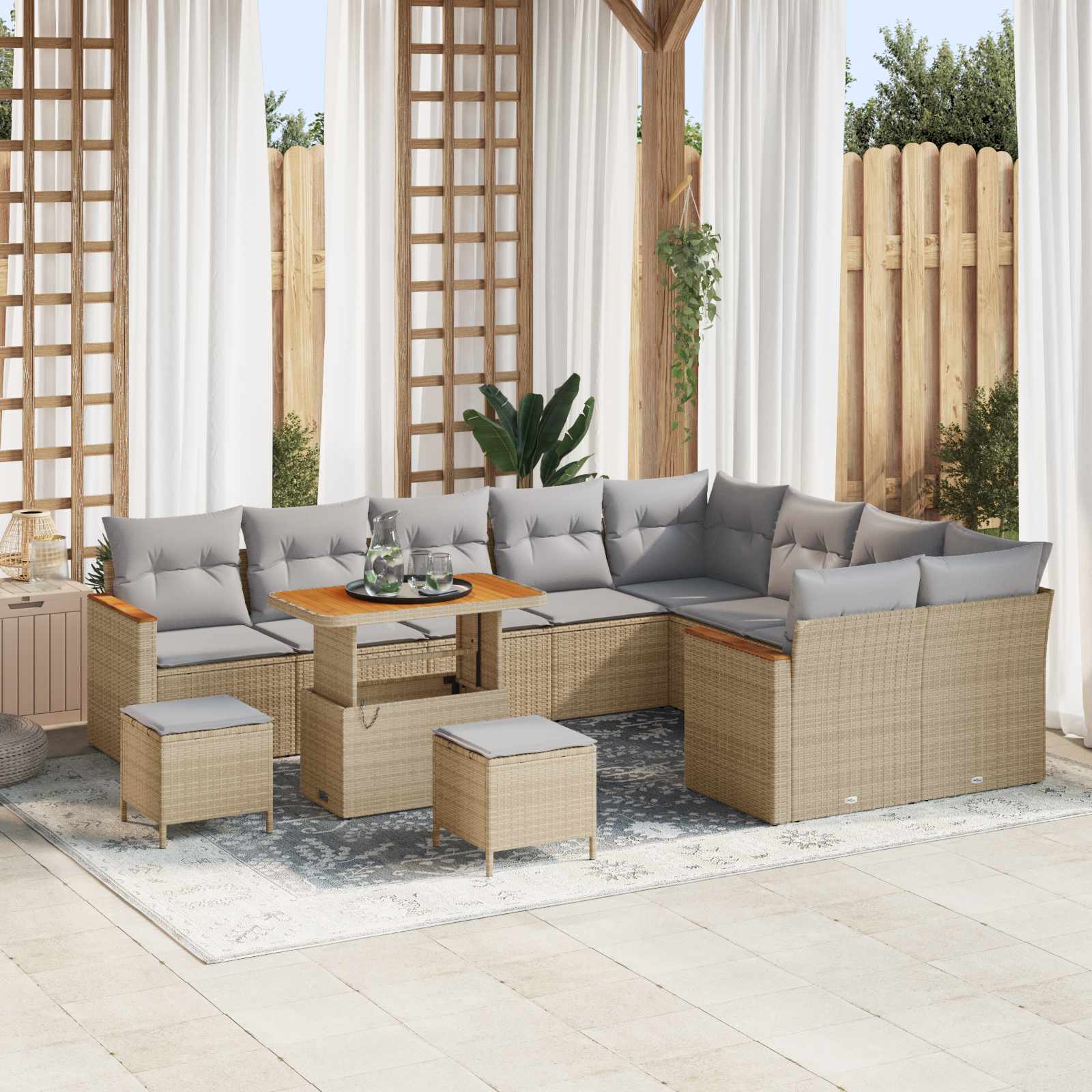Gartensofa-set 12 stk. Beige Poly-Rattan