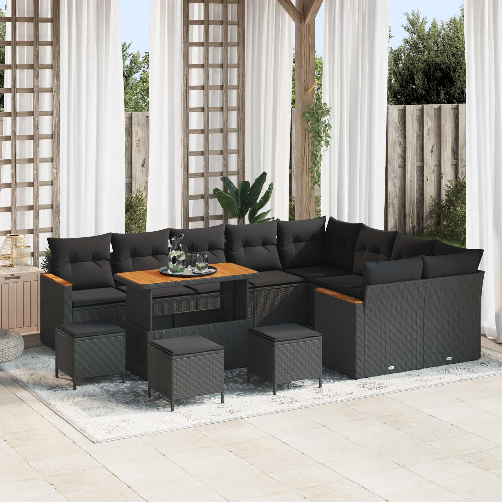 Gartensofa-set 13 stk. Schwarz Poly-Rattan