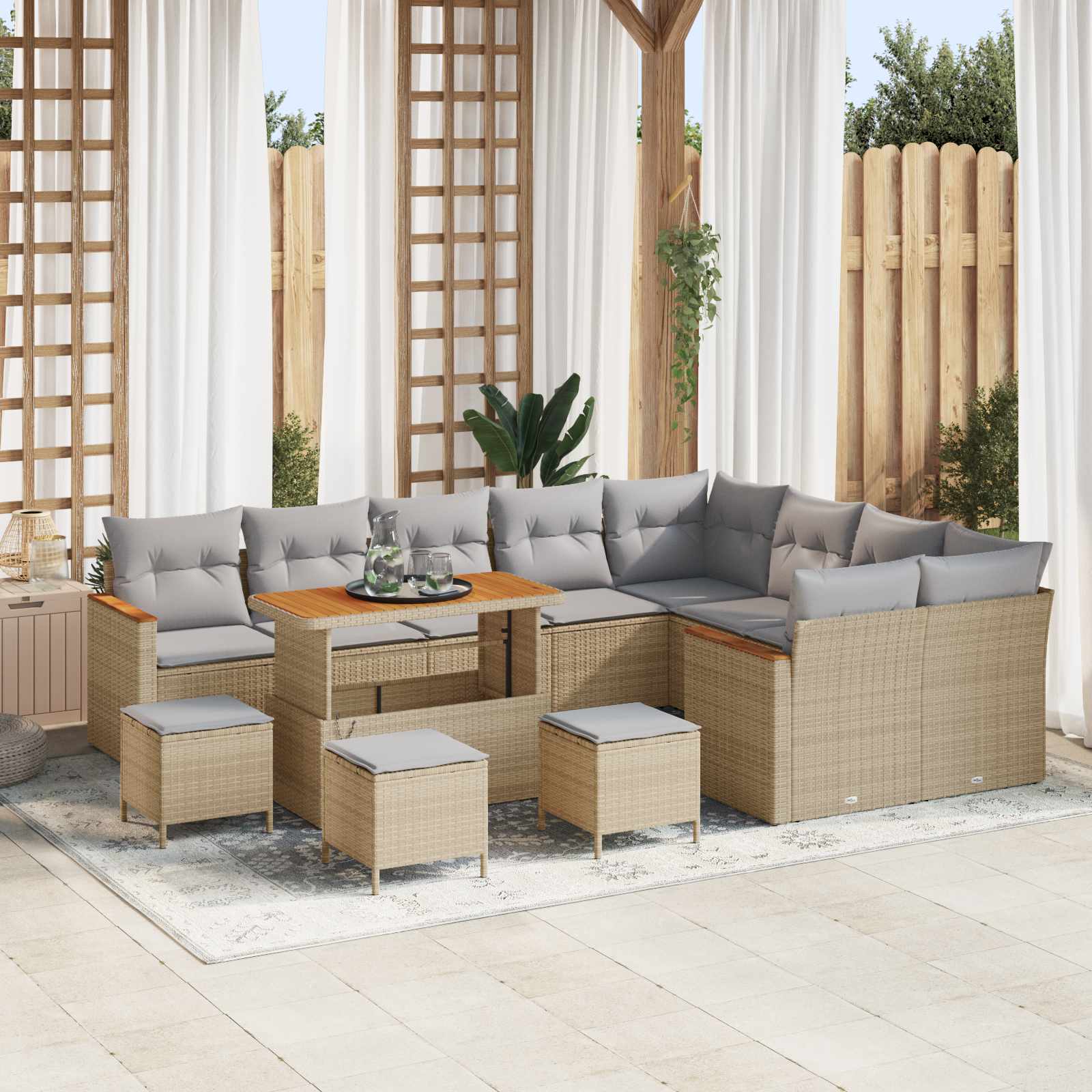 Gartensofa-set 13 stk. Beige Poly-Rattan