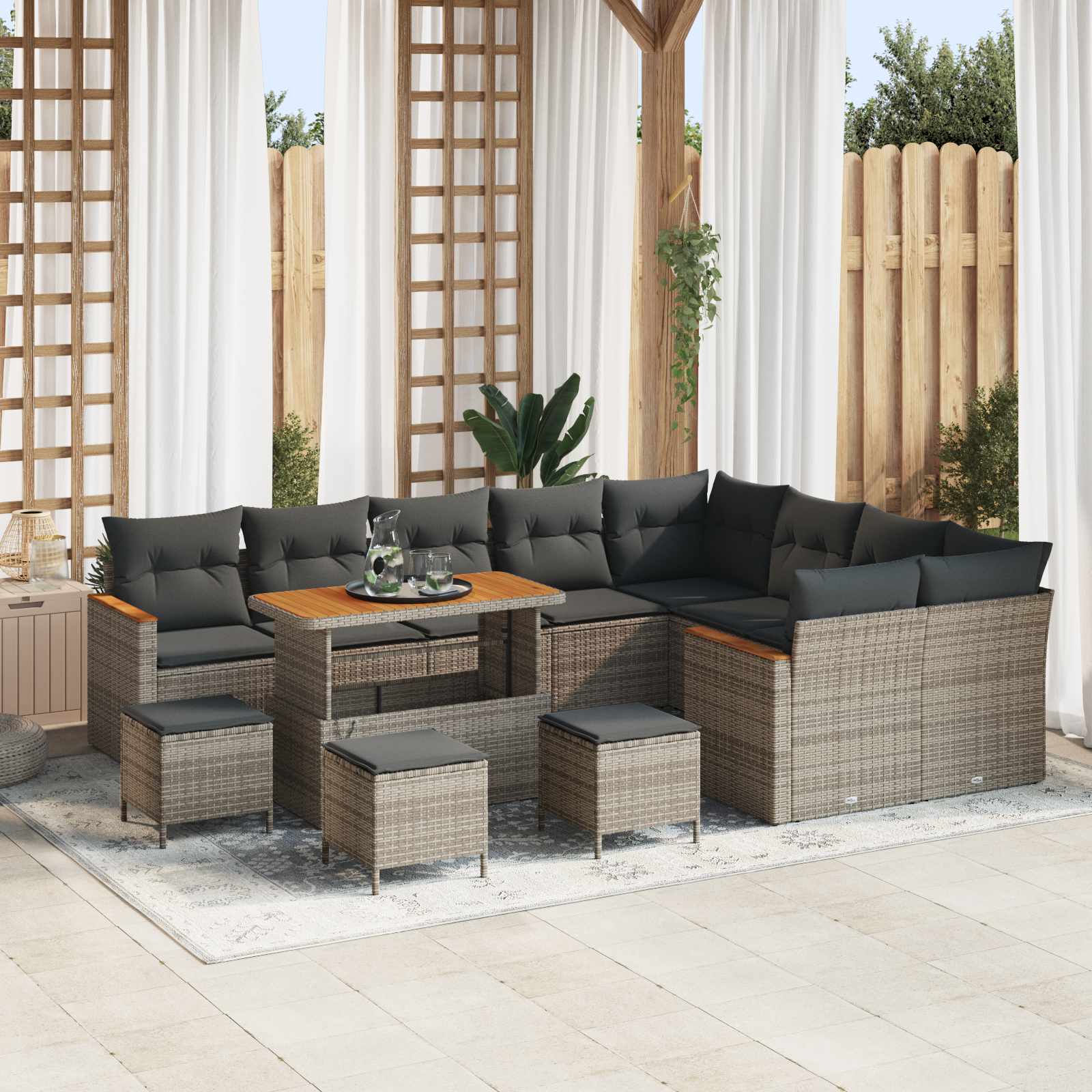 Gartensofa-set 13 stk. Grau Poly-Rattan