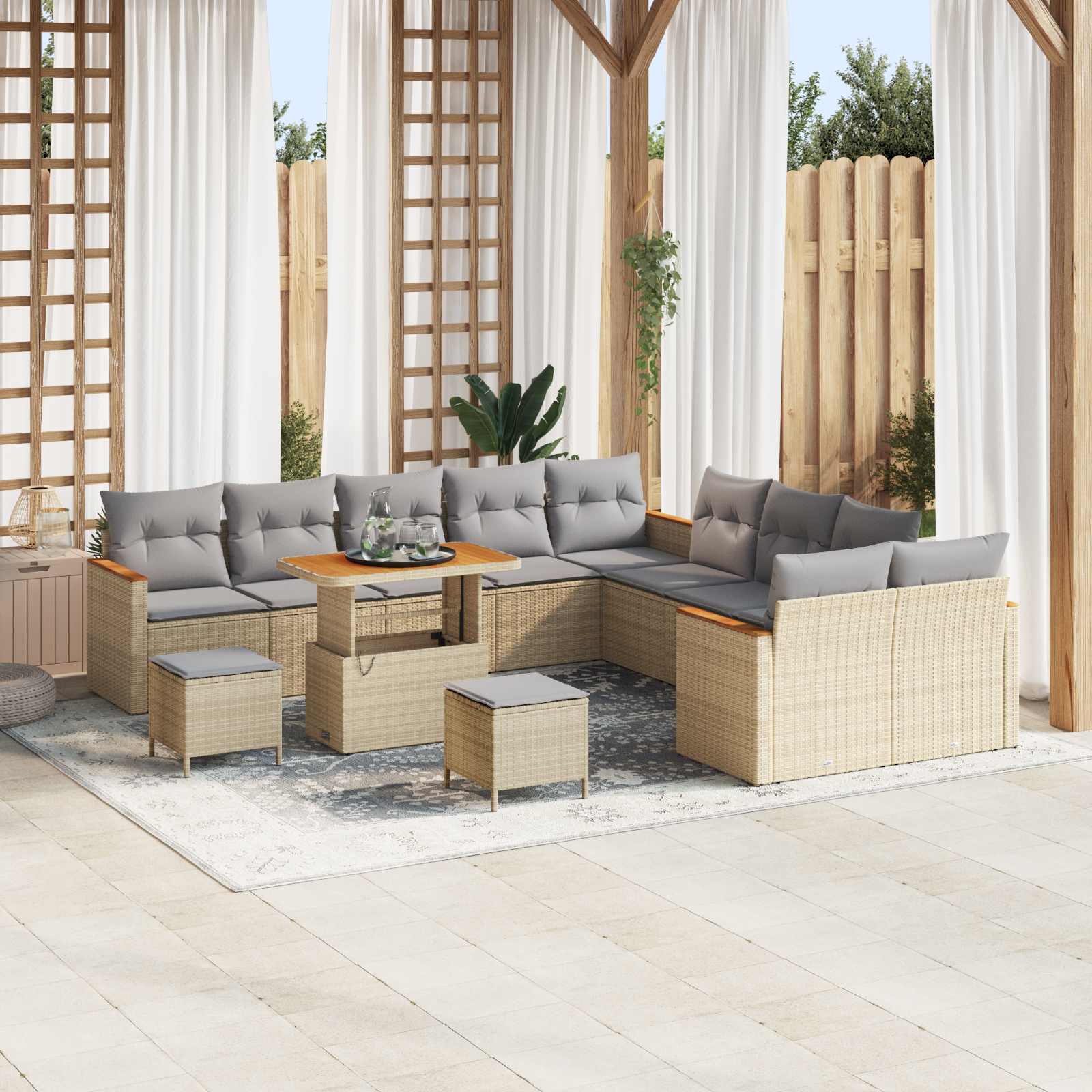 Gartensofa-set 13 stk. Beige Poly-Rattan