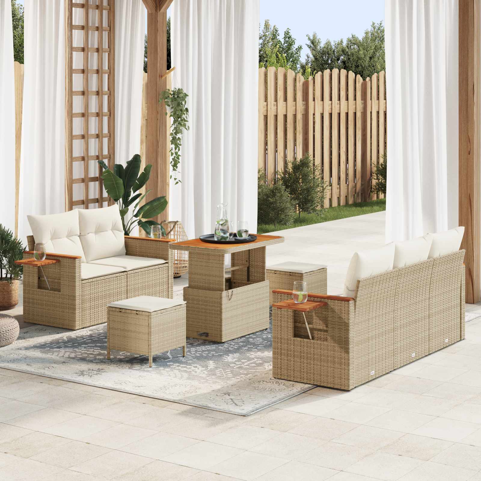 Gartensofa-set 8 stk. Beige Poly-Rattan
