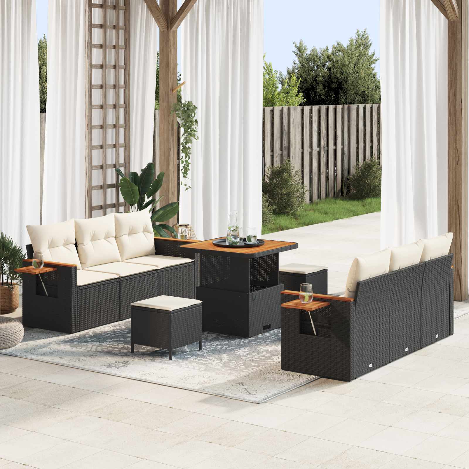 Gartensofa-set 9 stk. Schwarz Poly-Rattan
