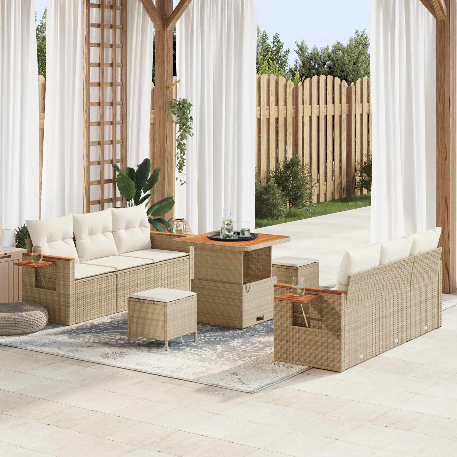 Gartensofa-set 9 stk. Beige Poly-Rattan