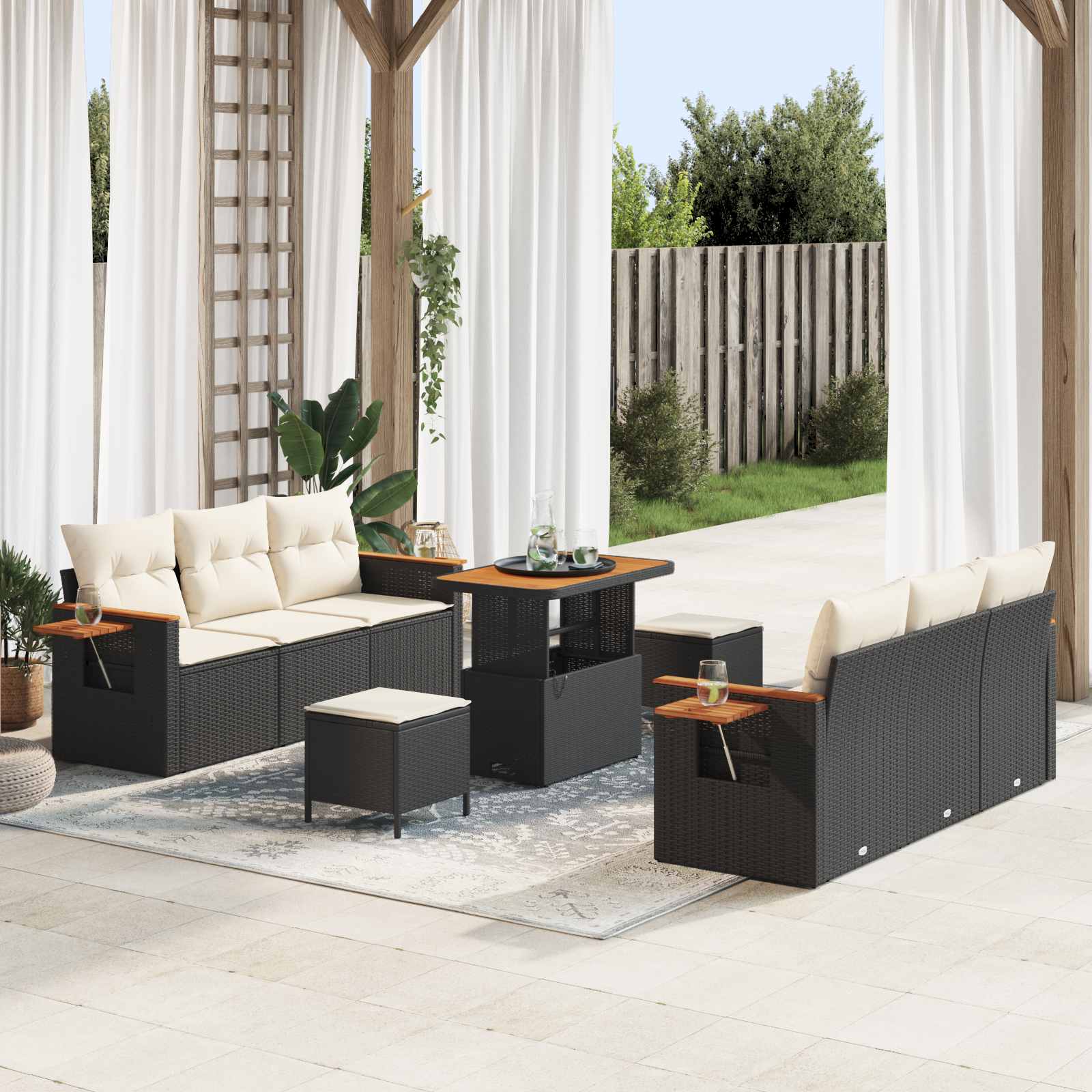 Gartensofa-set 9 stk. Schwarz Poly-Rattan
