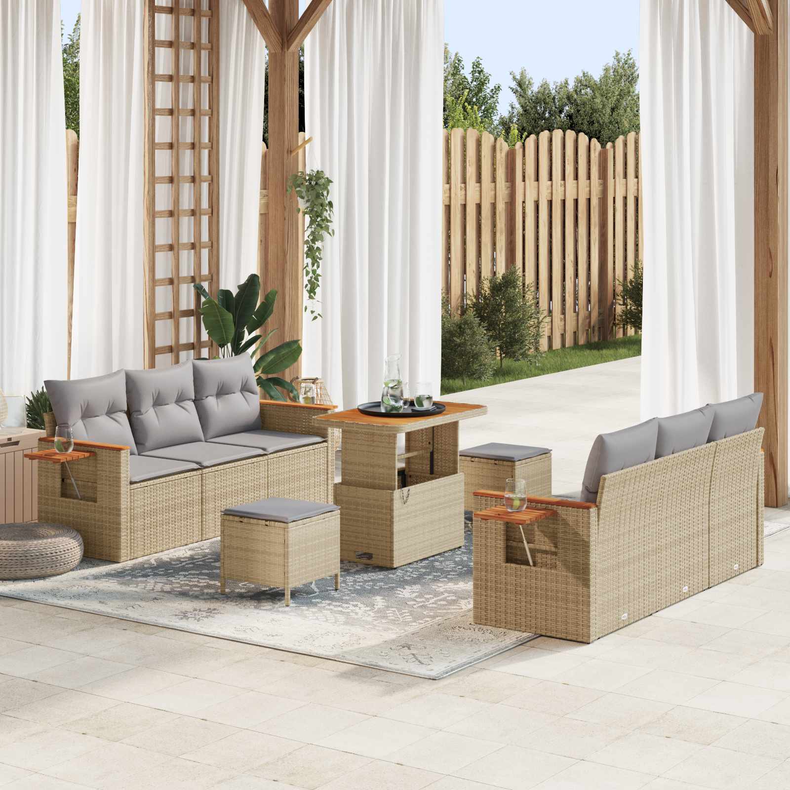 Gartensofa-set 9 stk. Beige Poly-Rattan