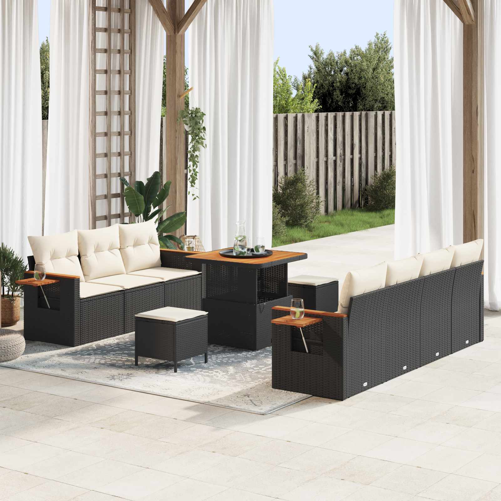 Gartensofa-set 10 stk. Schwarz Poly-Rattan