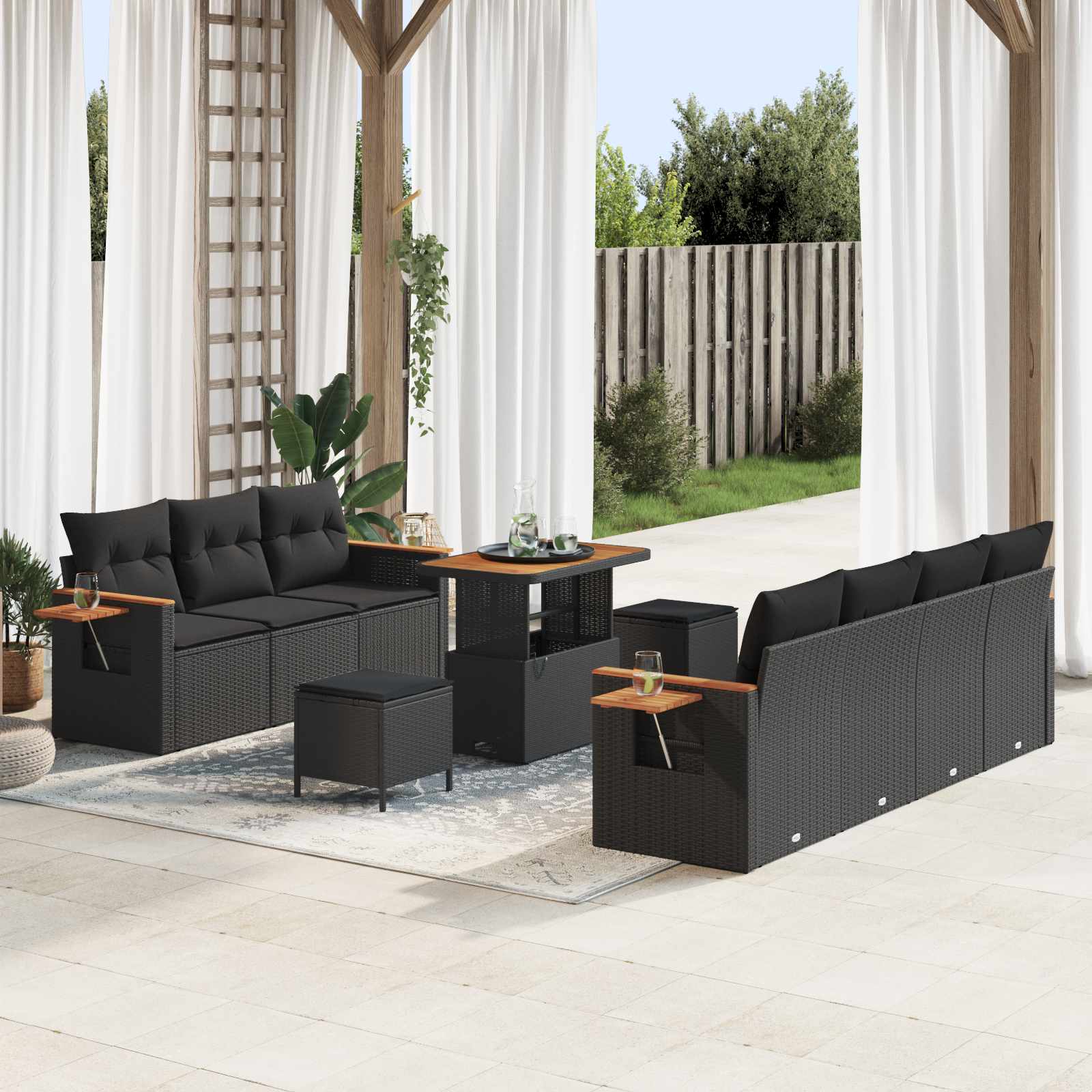 Gartensofa-set 10 stk. Schwarz Poly-Rattan