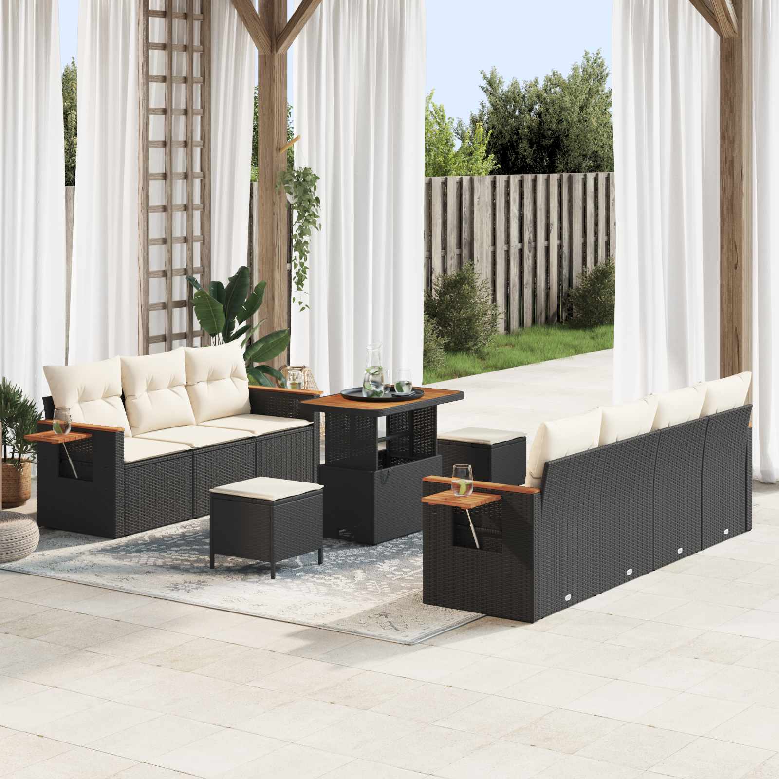 Gartensofa-set 10 stk. Schwarz Poly-Rattan