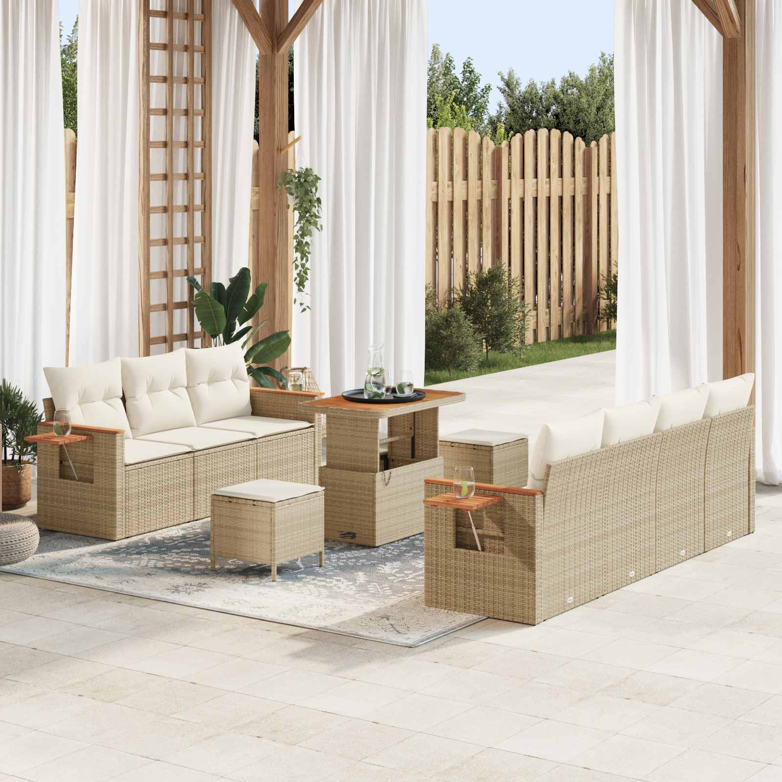 Gartensofa-set 10 stk. Beige Poly-Rattan