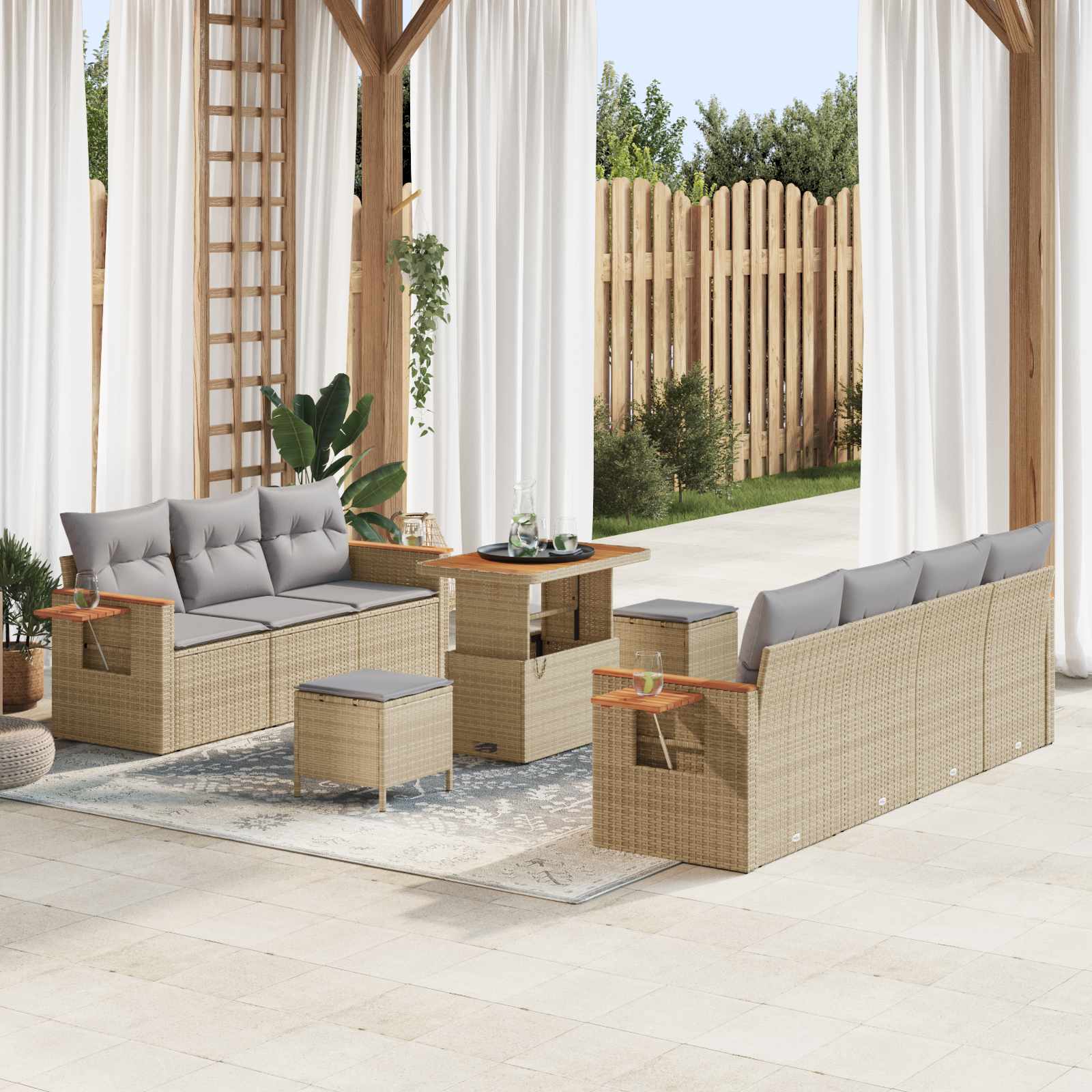 Gartensofa-set 10 stk. Beige Poly-Rattan