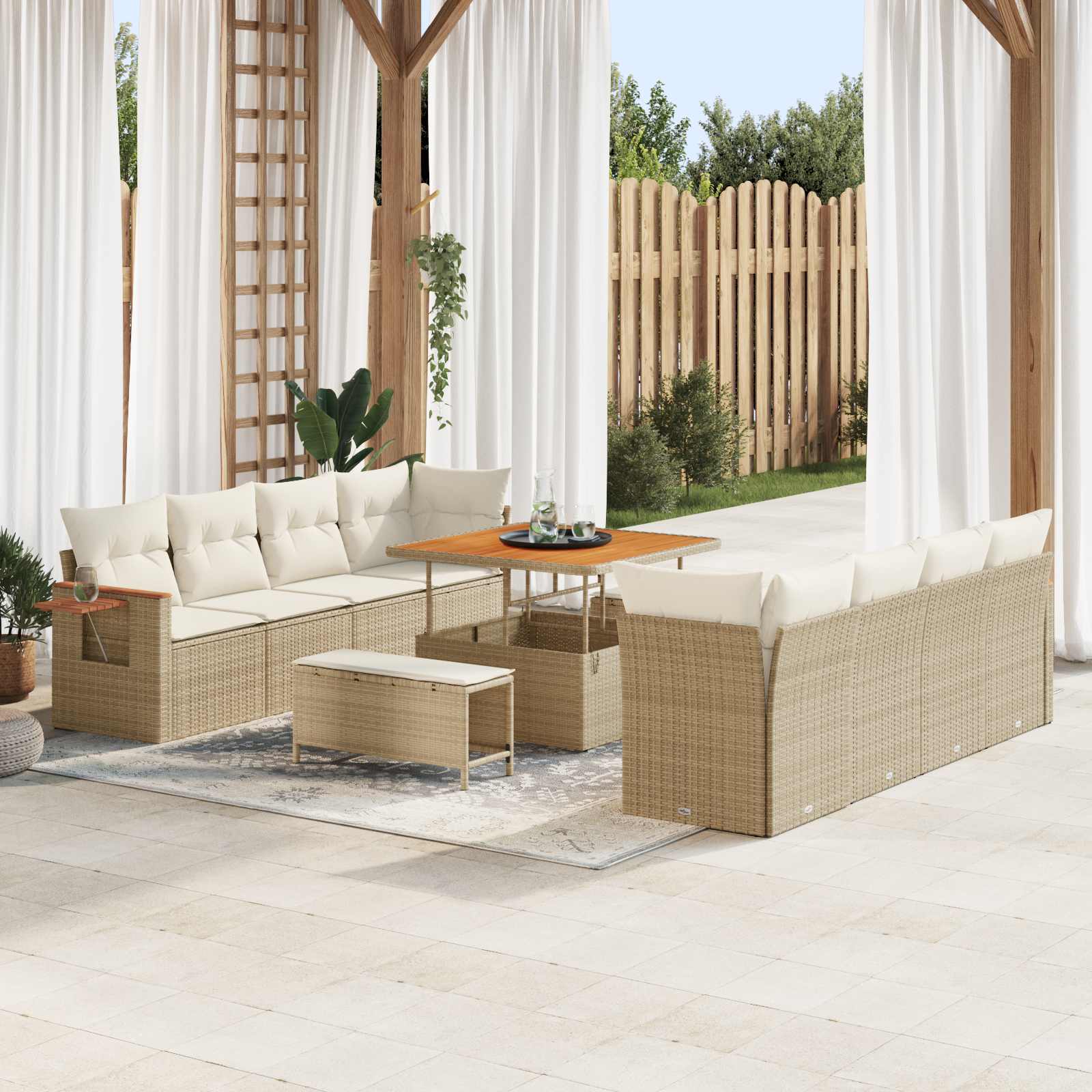 Gartensofa-set 11 stk. Beige Poly-Rattan