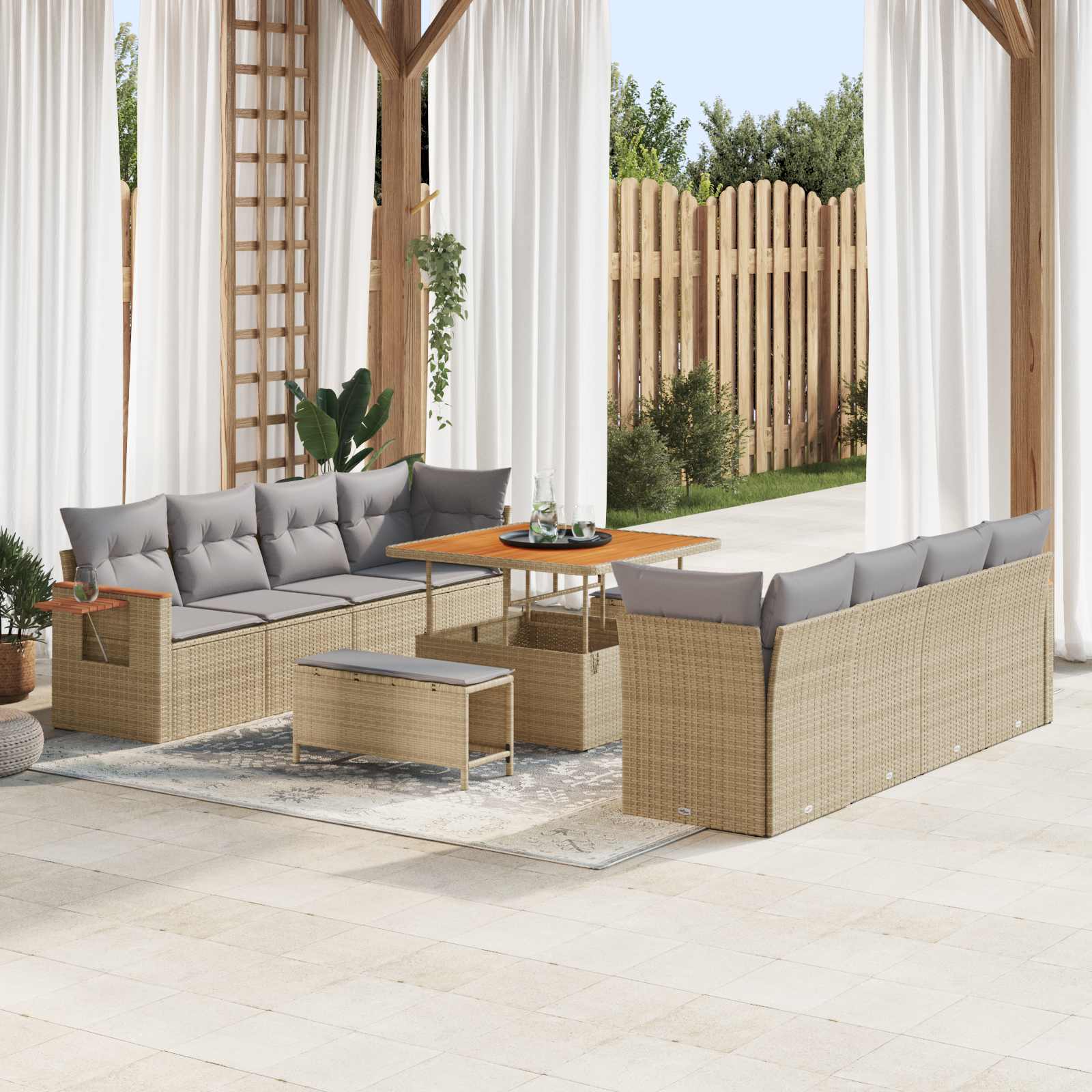 Gartensofa-set 11 stk. Beige Poly-Rattan
