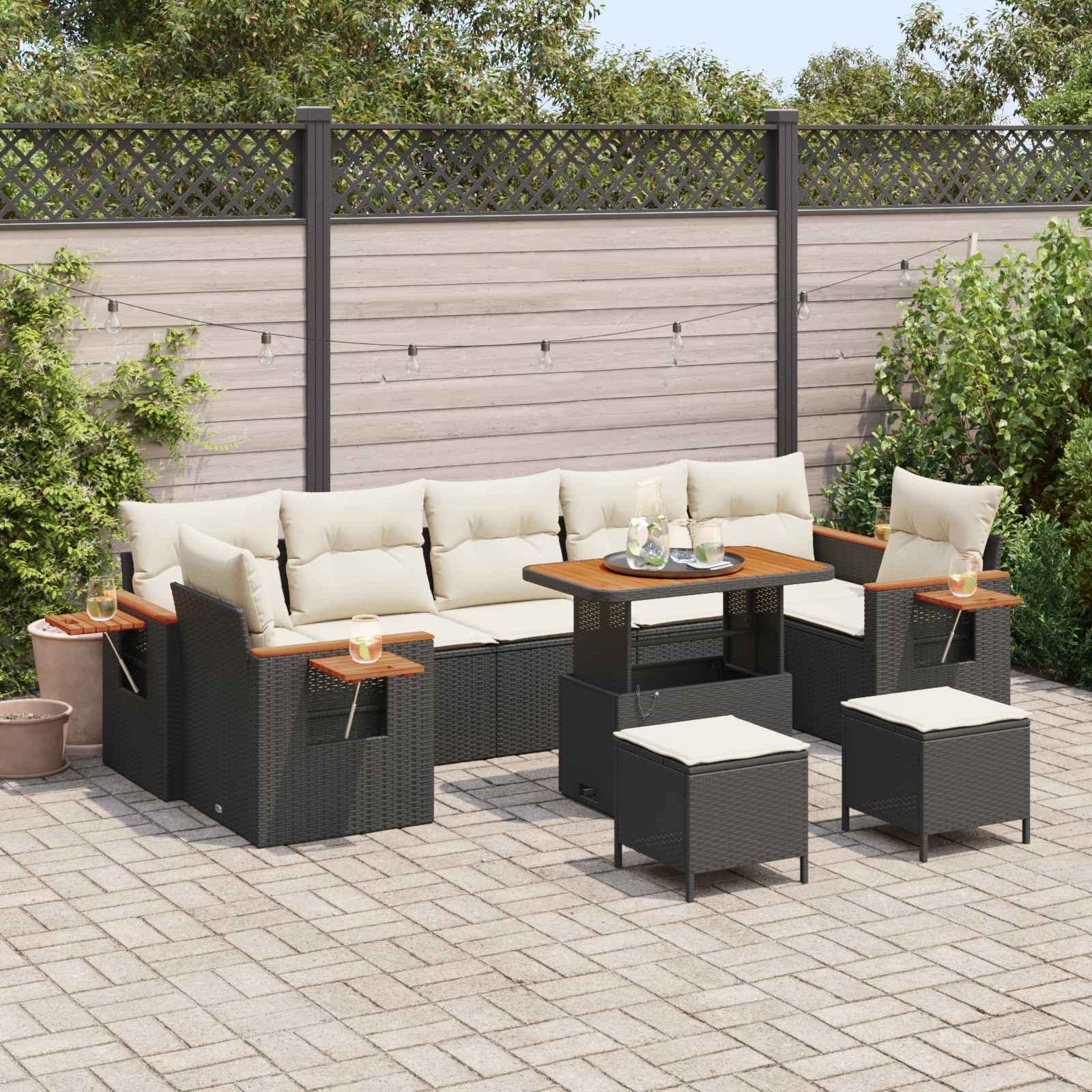 Gartensofa-set 10 stk. Schwarz Poly-Rattan