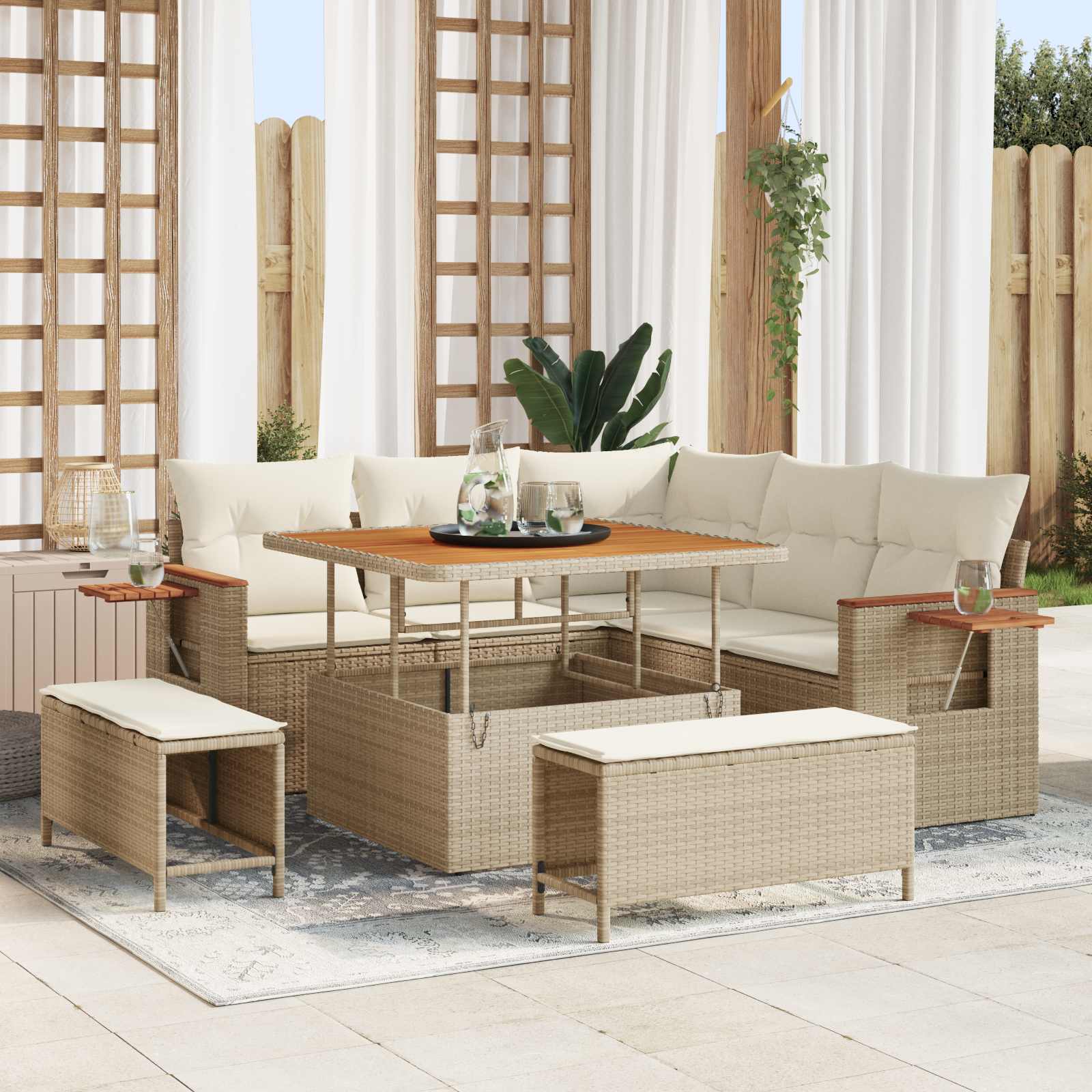 Gartensofa-set 8 stk. Beige Poly-Rattan