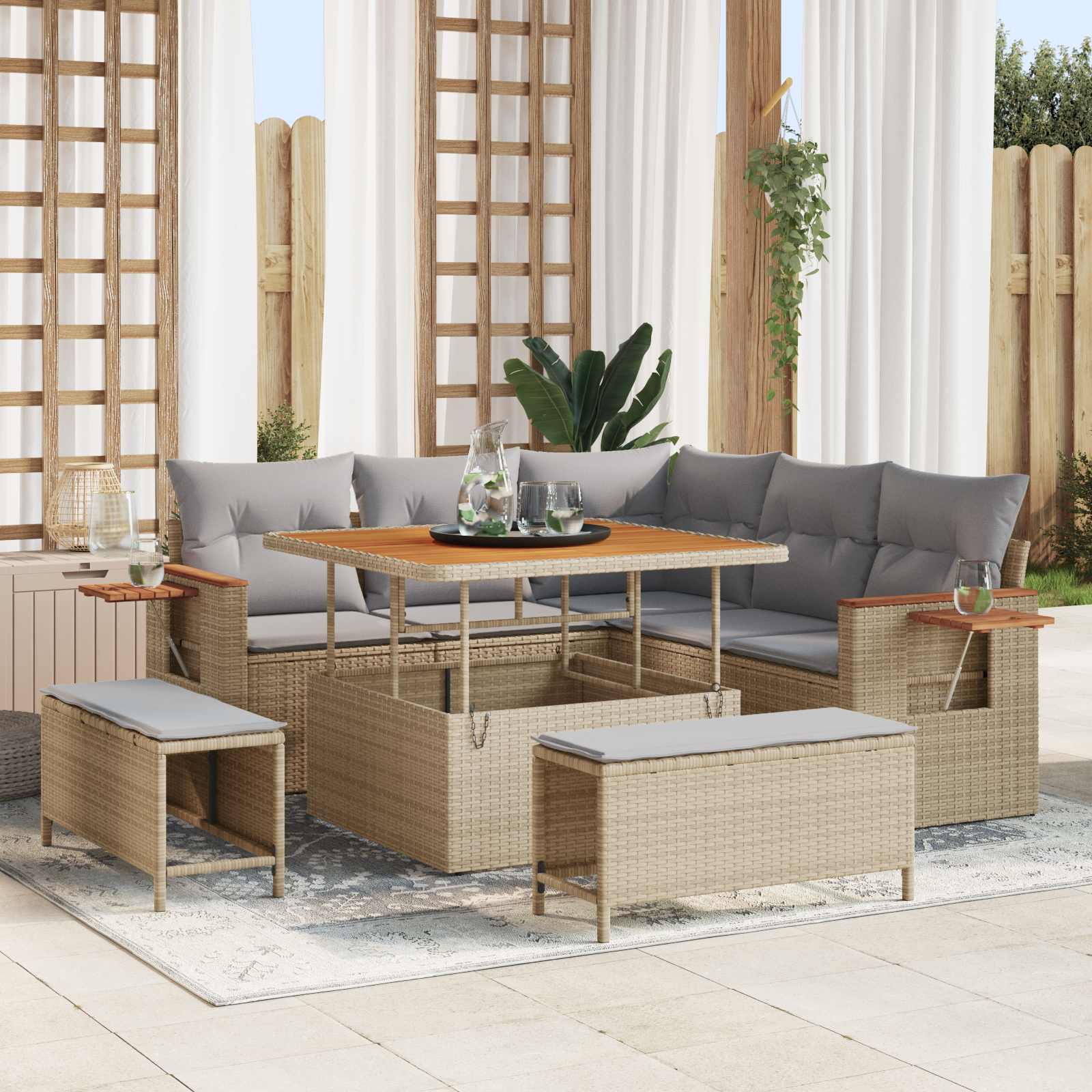 Gartensofa-set 8 stk. Beige Poly-Rattan