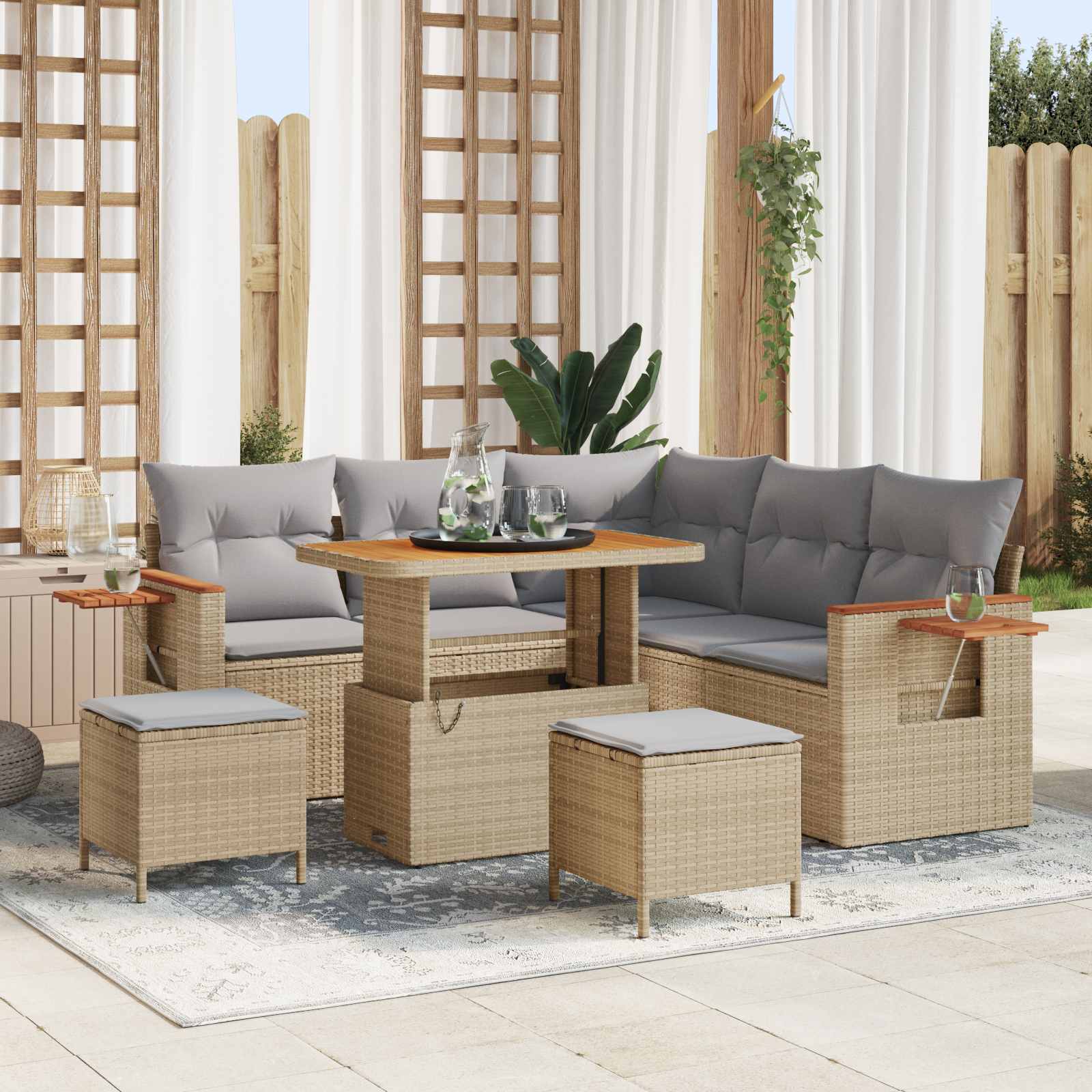 Gartensofa-set 8 stk. Beige Poly-Rattan
