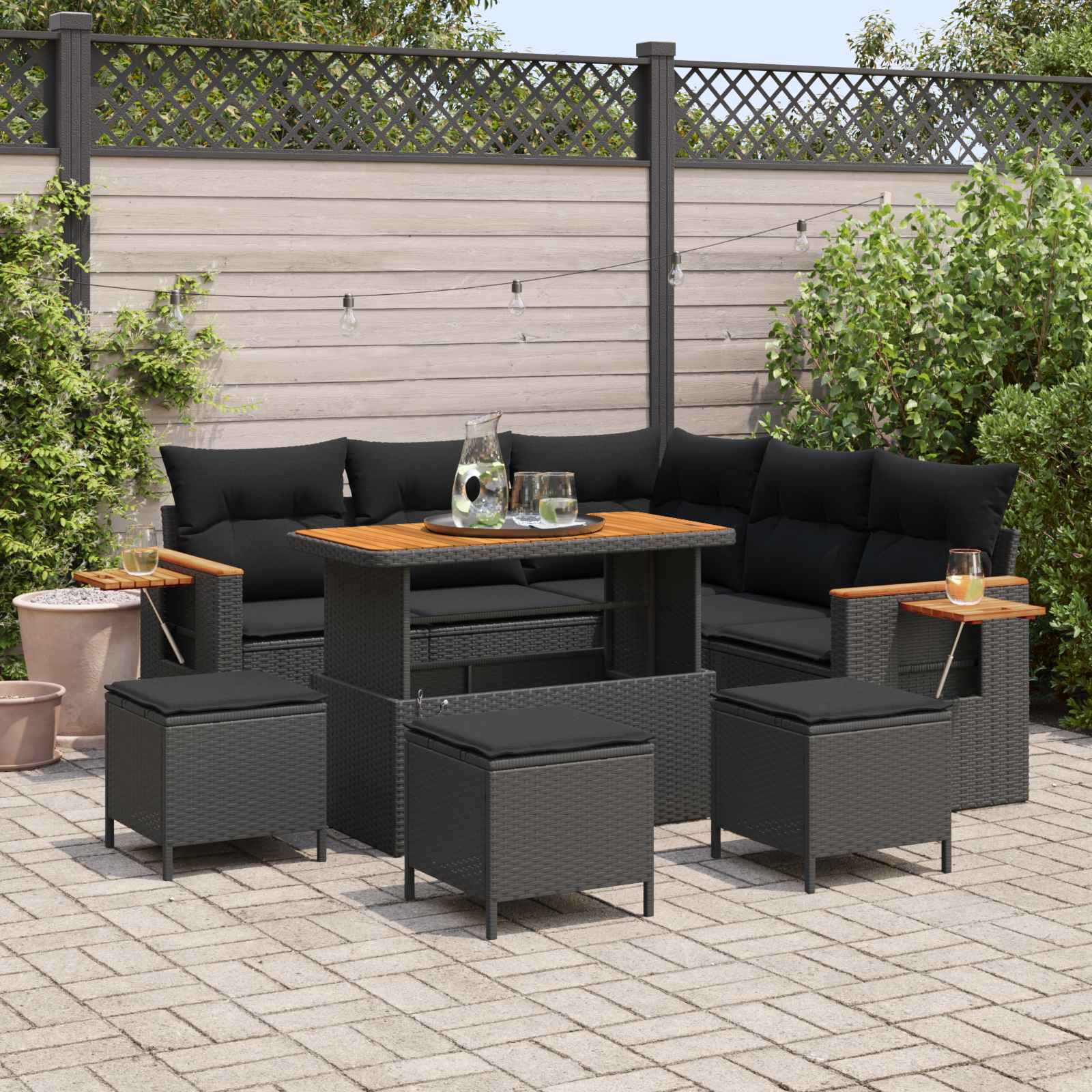 Gartensofa-set 9 stk. Schwarz Poly-Rattan