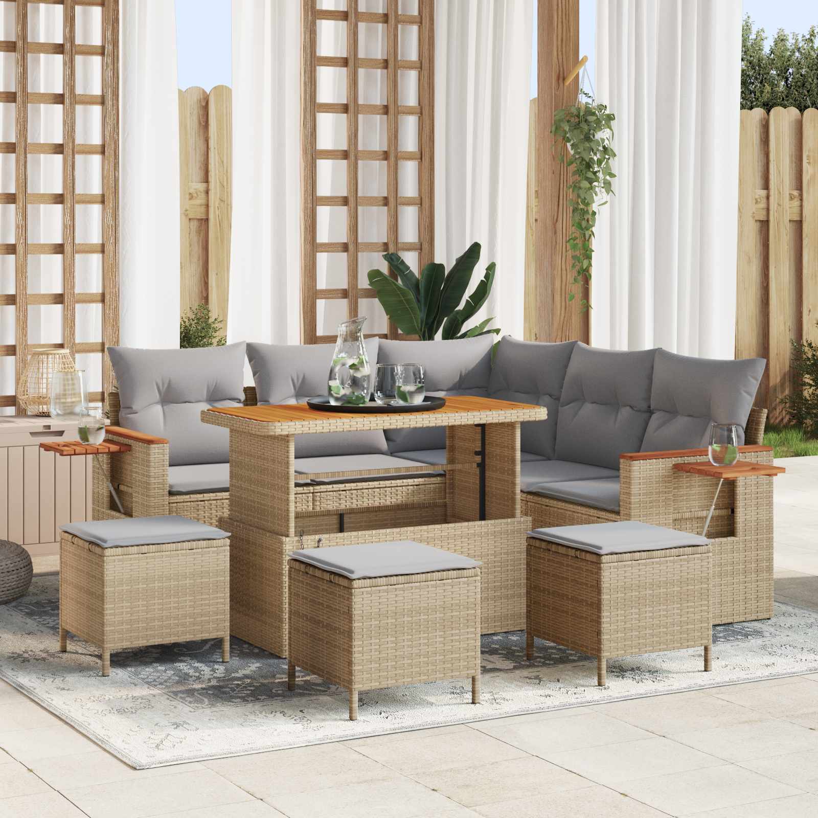 Gartensofa-set 9 stk. Beige Poly-Rattan