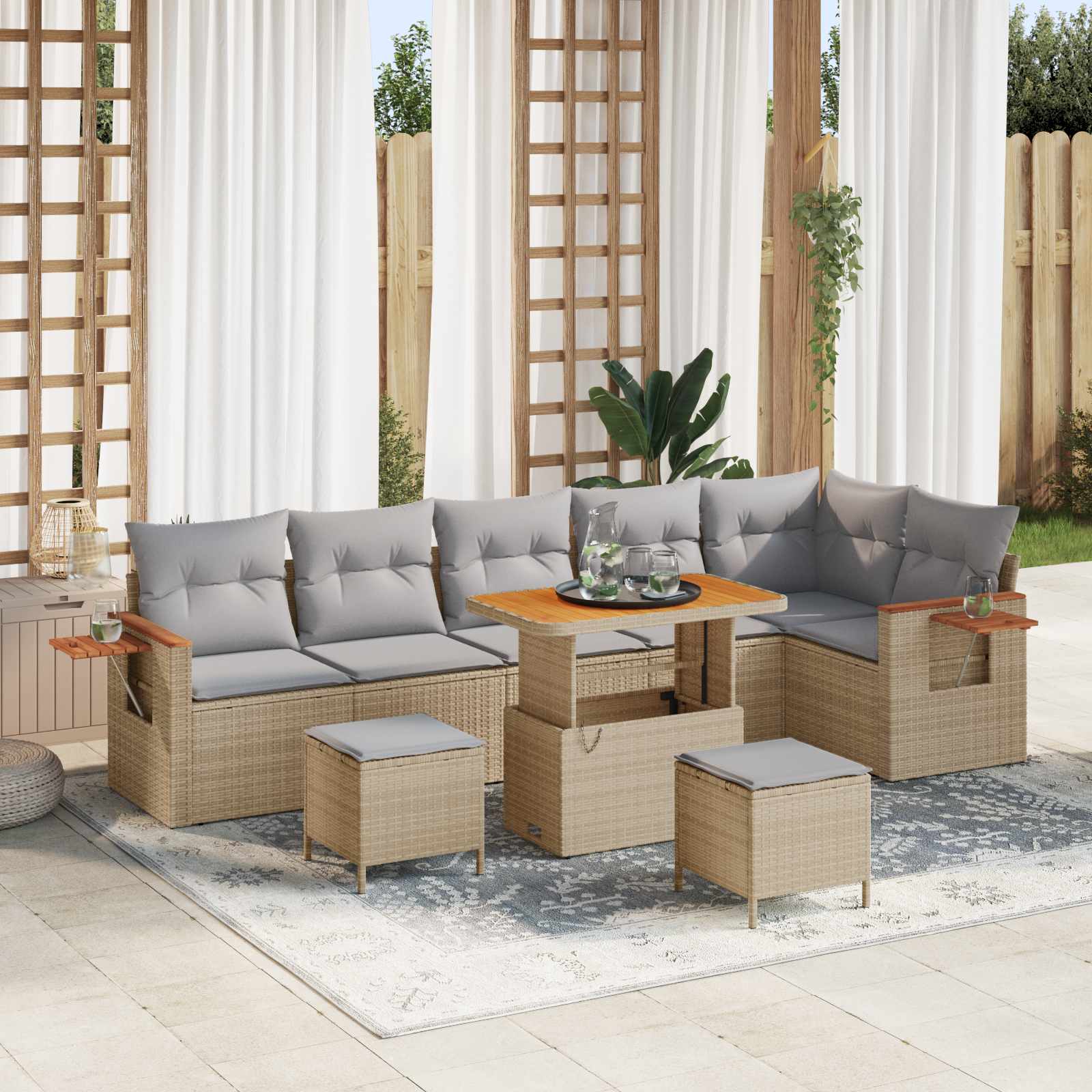 Gartensofa-set 9 stk. Beige Poly-Rattan