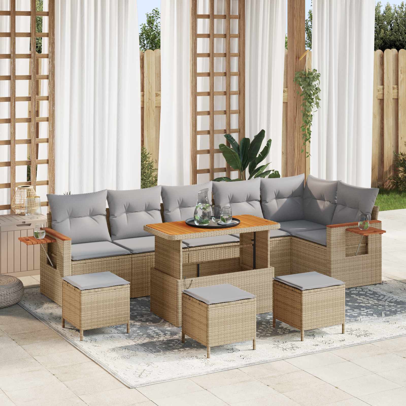 Gartensofa-set 10 stk. Beige Poly-Rattan
