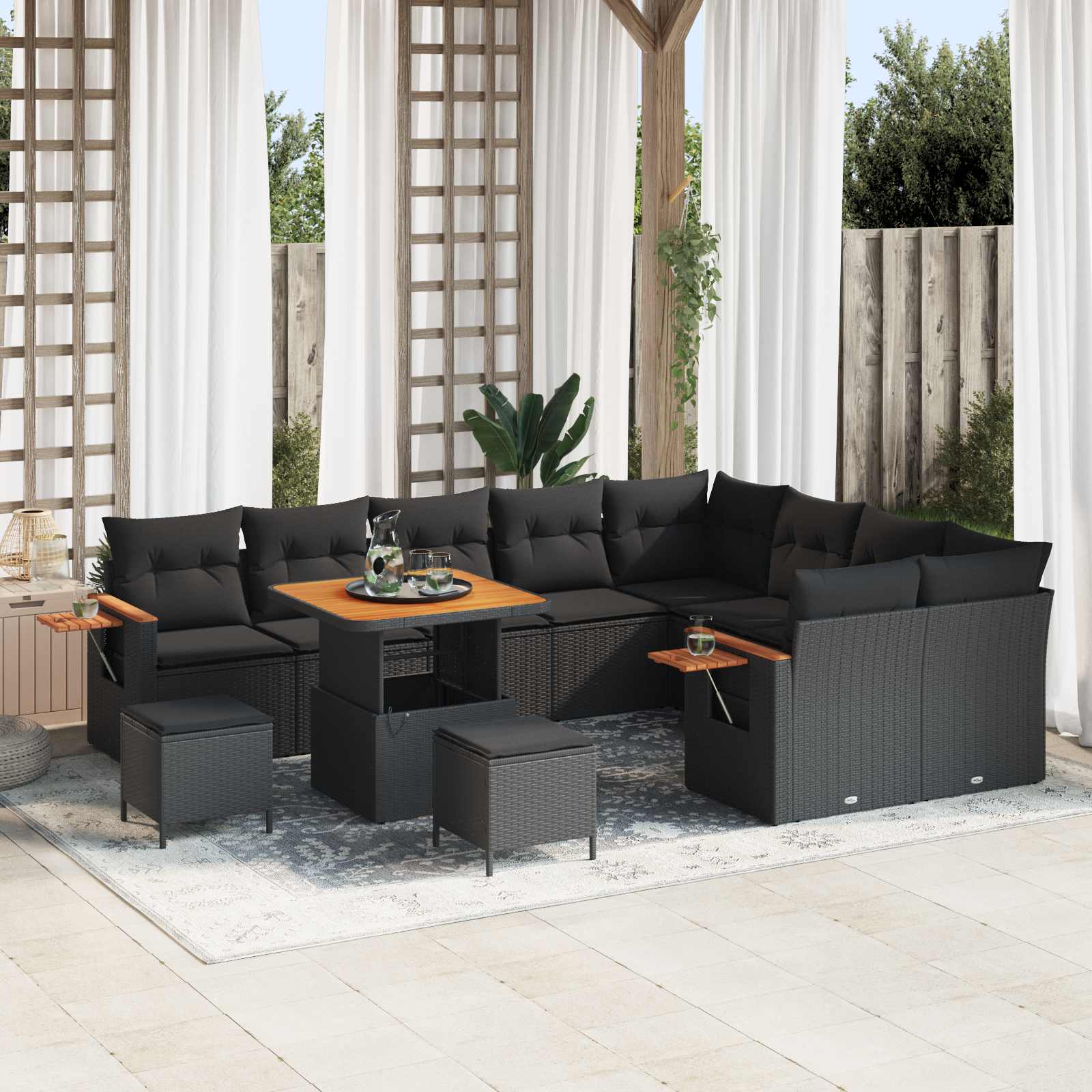Gartensofa-set 12 stk. Schwarz Poly-Rattan