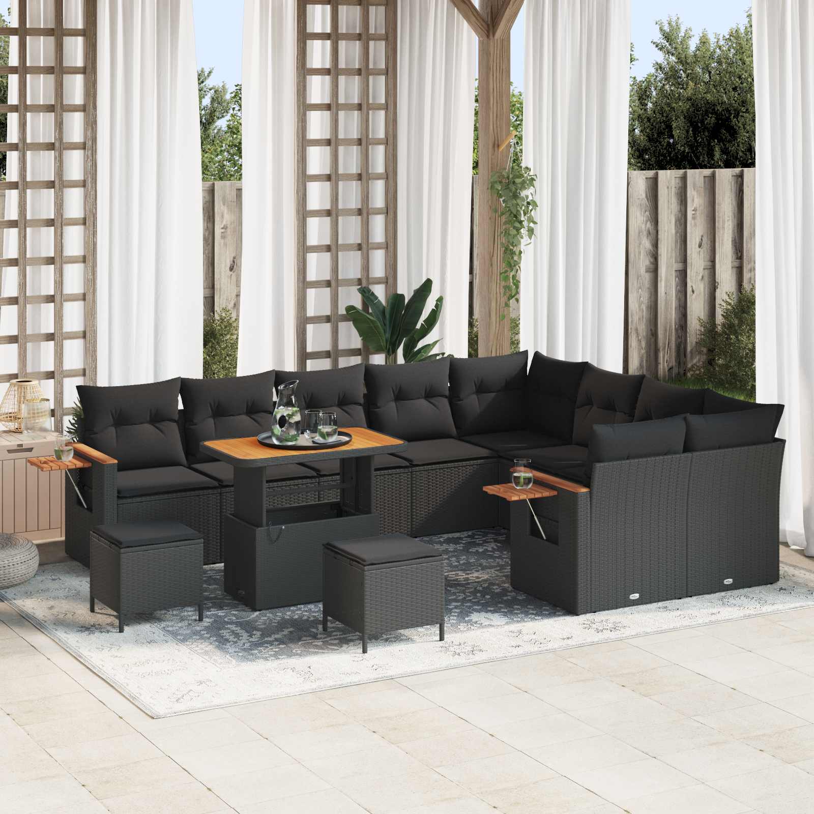 Gartensofa-set 12 stk. Schwarz Poly-Rattan