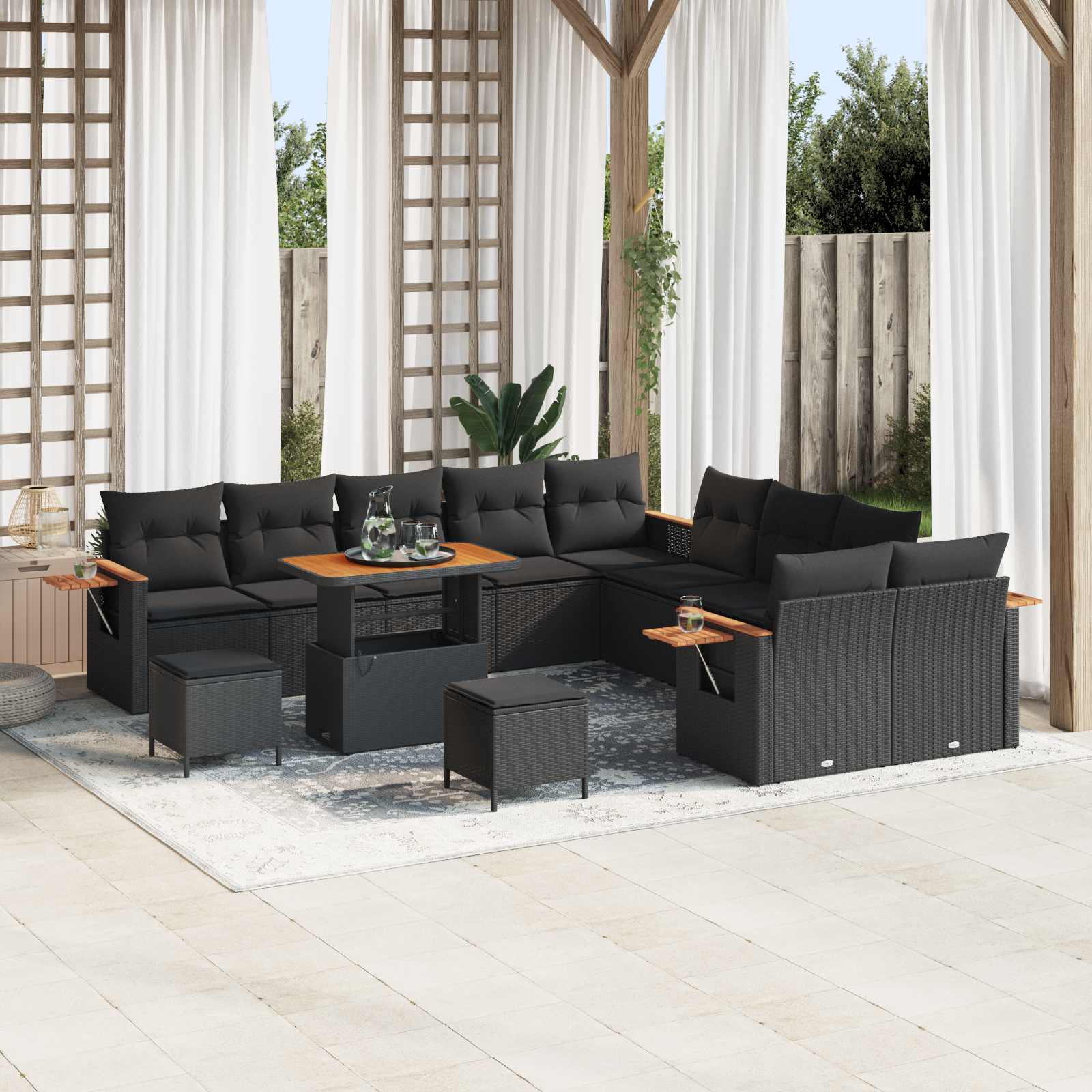 Gartensofa-set 13 stk. Schwarz Poly-Rattan