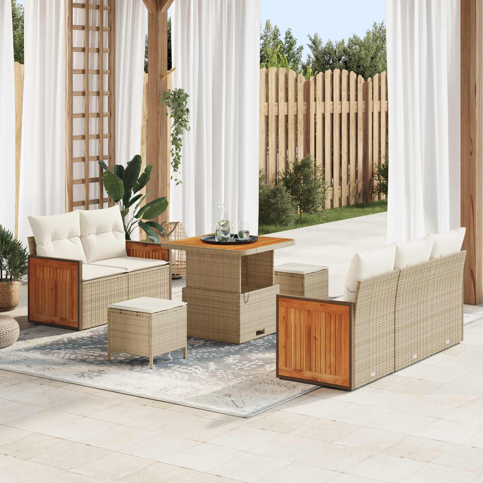 Gartensofa-set 8 Stk. 8-Sitzanzahl Beige und Creme