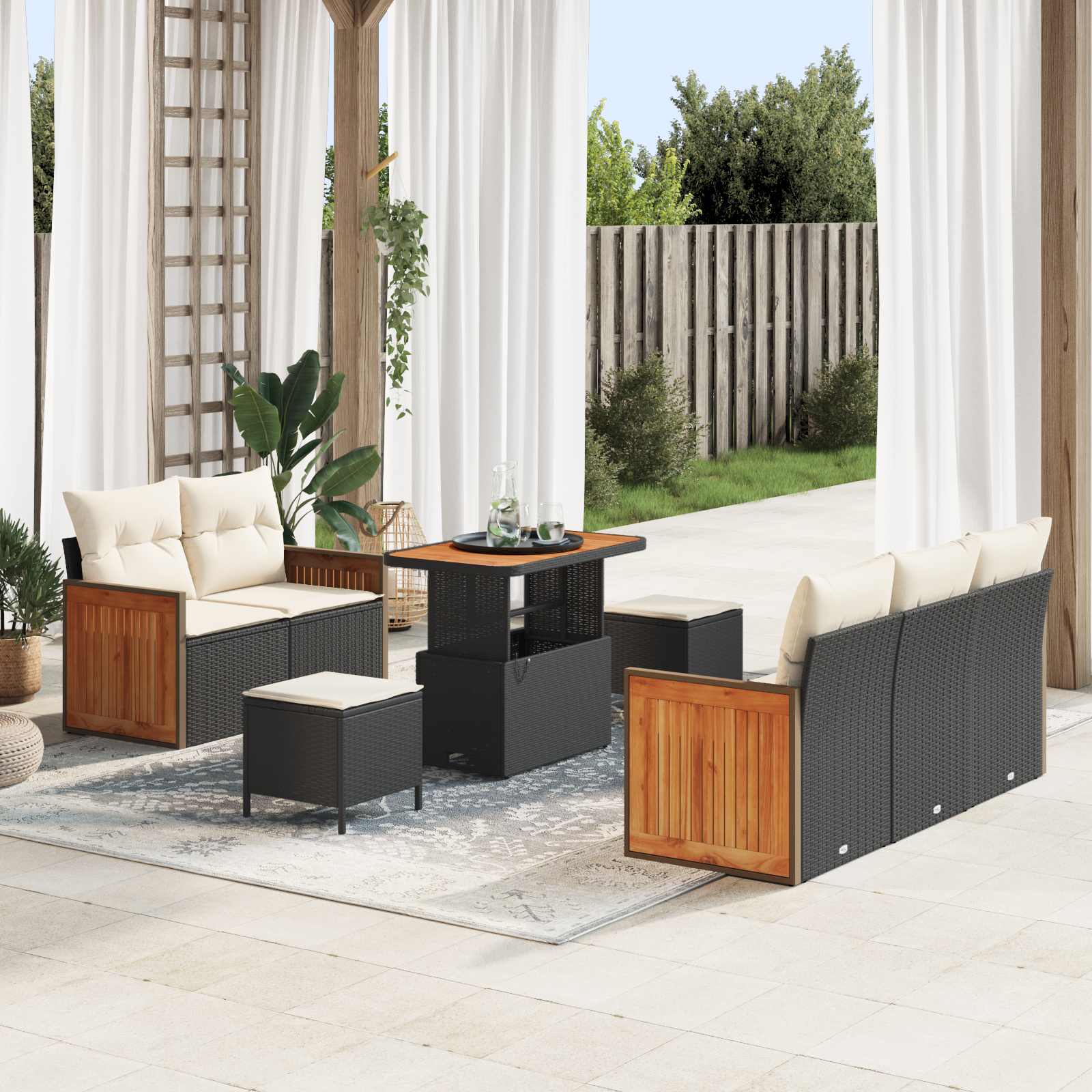 Gartensofa-set 8 Stk. 8-Sitzanzahl Schwarz und Creme