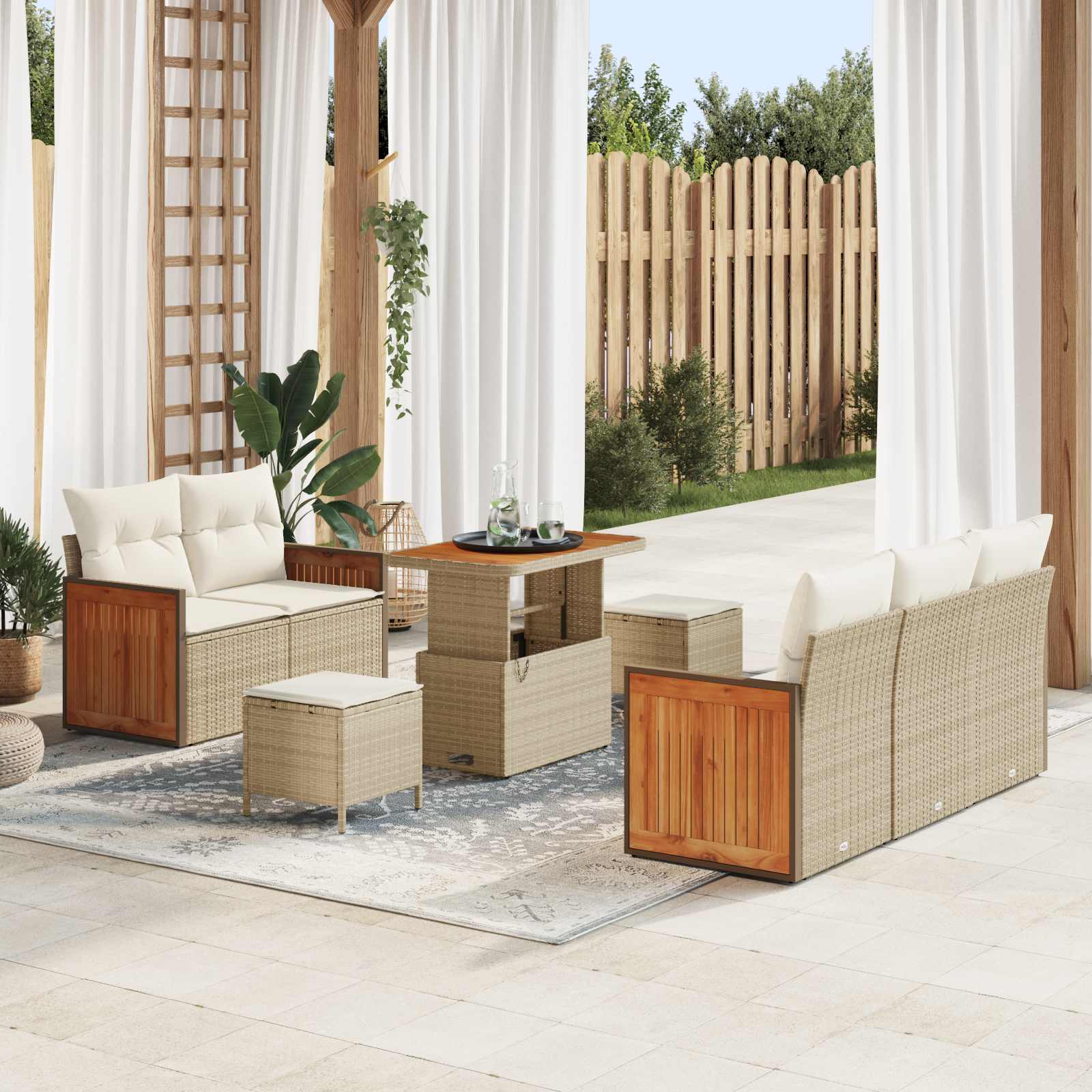 Gartensofa-set 8 Stk. 8-Sitzanzahl Beige und Creme