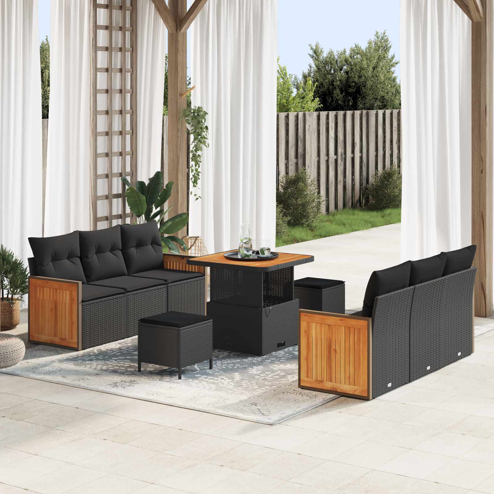 Gartensofa-set 9 Stk. 8-Sitzanzahl Schwarz