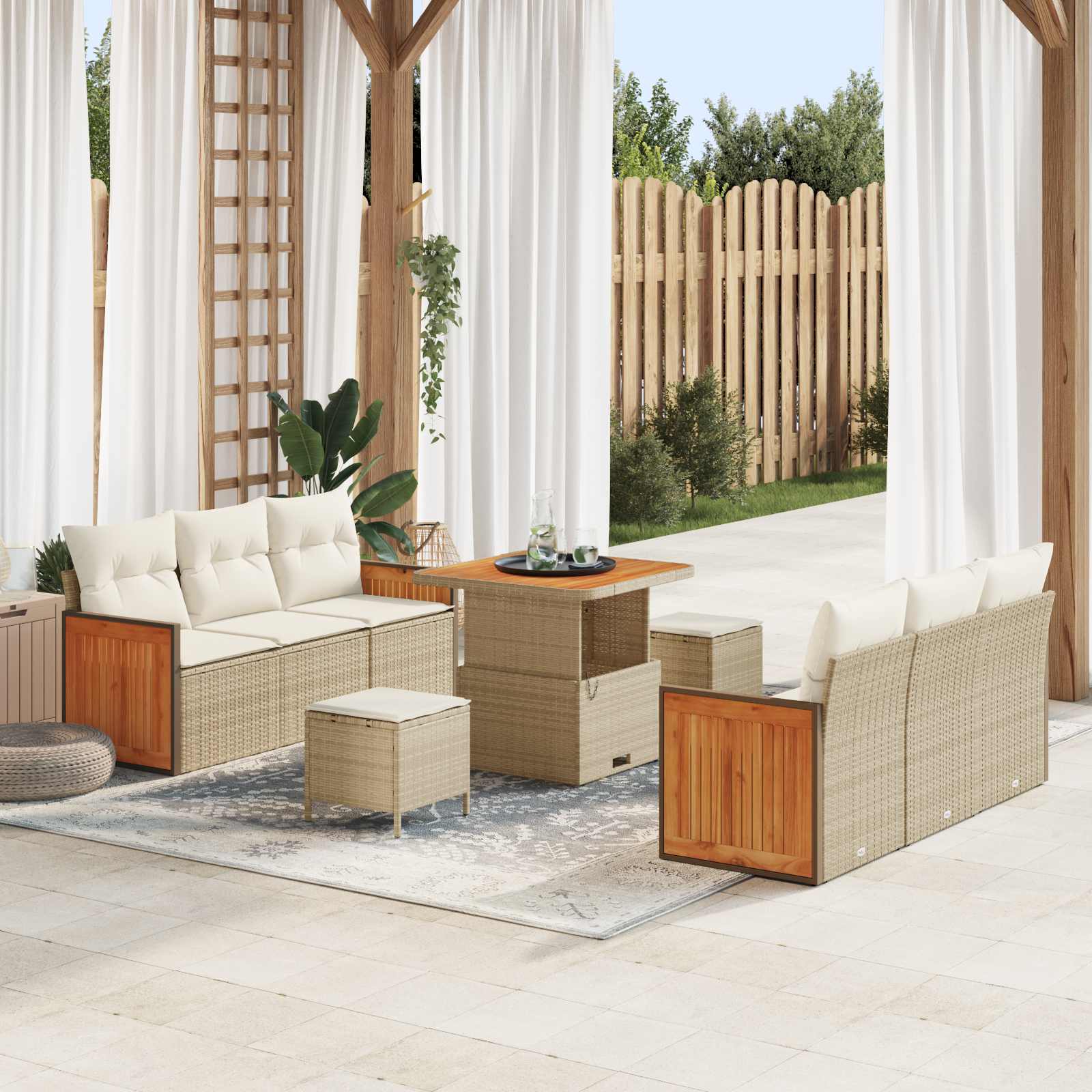 Gartensofa-set 9 Stk. 8-Sitzanzahl Beige und Creme