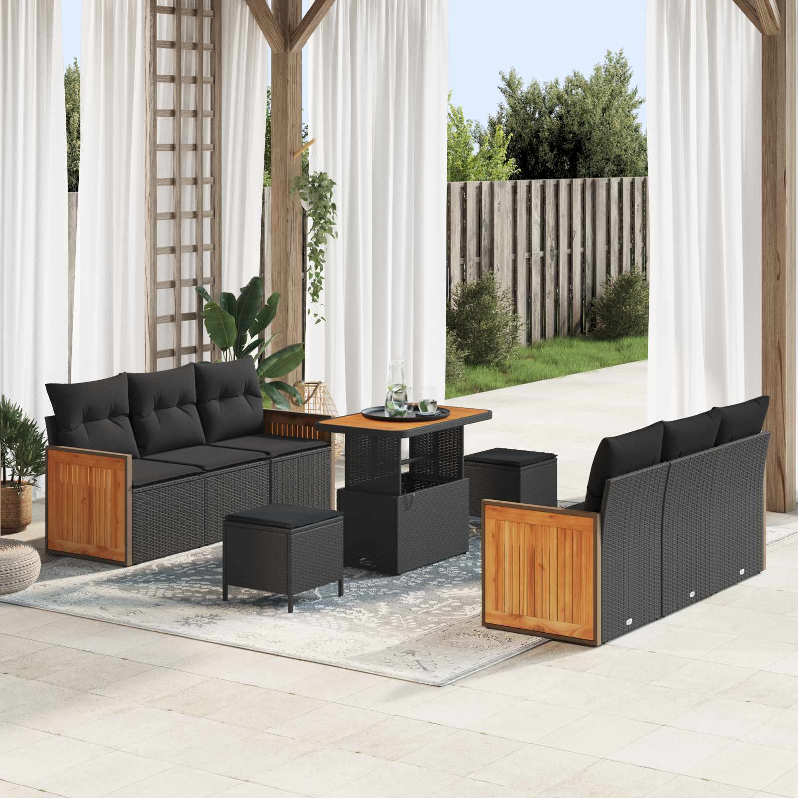 Gartensofa-set 9 Stk. 8-Sitzanzahl Schwarz