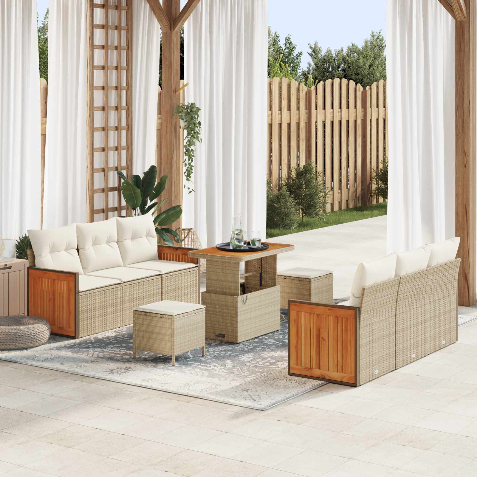 Gartensofa-set 9 Stk. 8-Sitzanzahl Beige und Creme