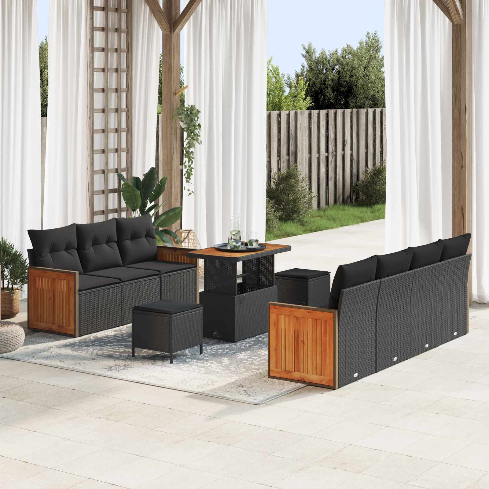 Gartensofa-set 10 stk. 9-Sitzanzahl Schwarz