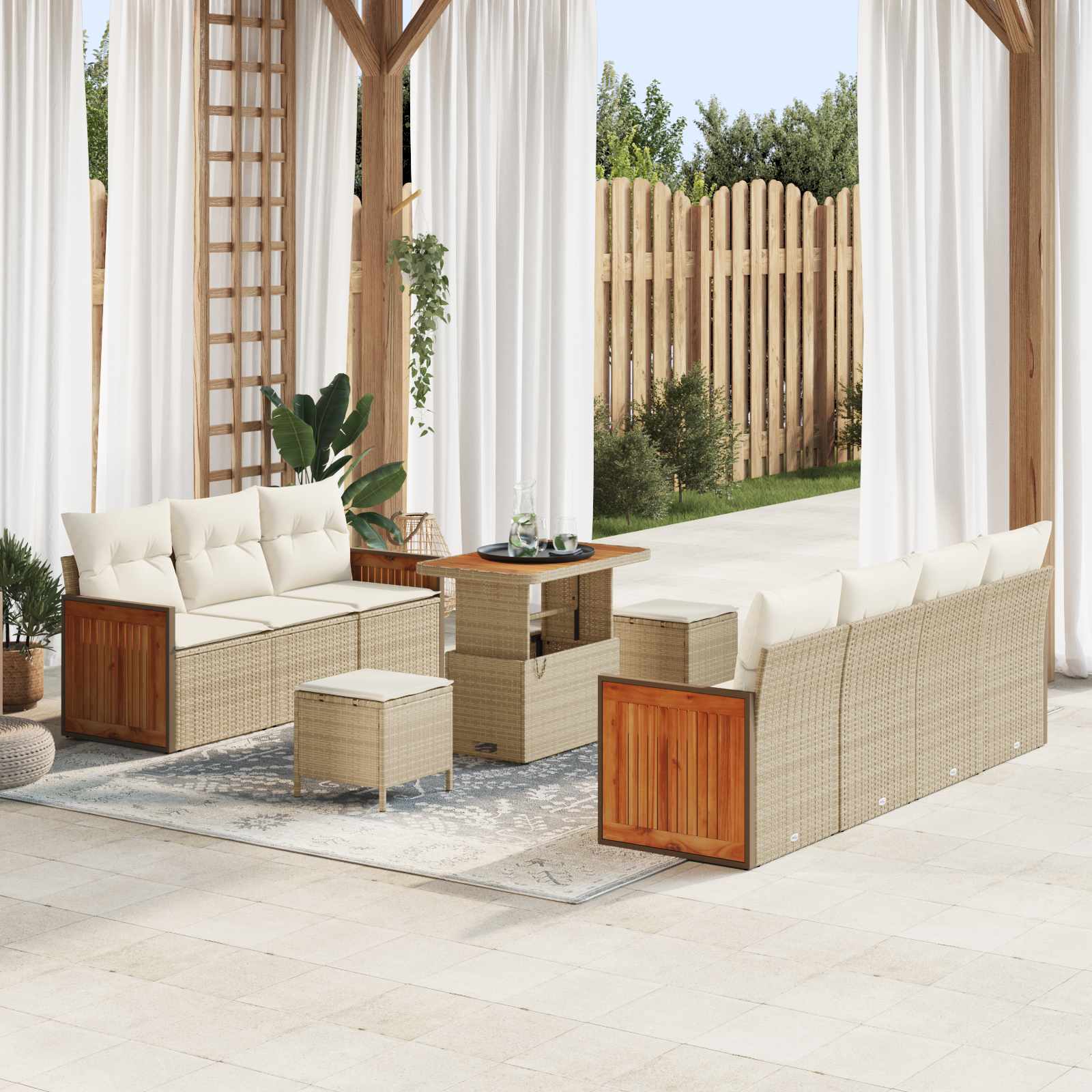 Gartensofa-set 10 Stk. 9-Sitzanzahl Beige und Creme