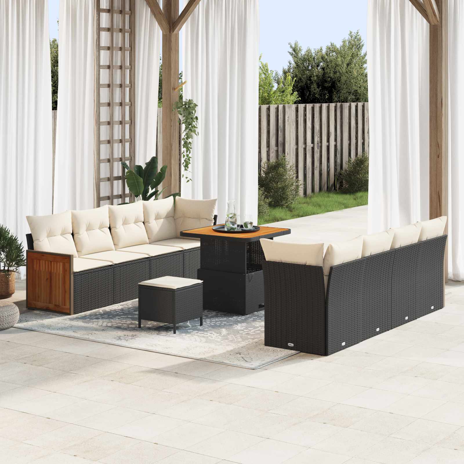 Gartensofa-set 11 stk. 11-Sitzanzahl Schwarz und Creme