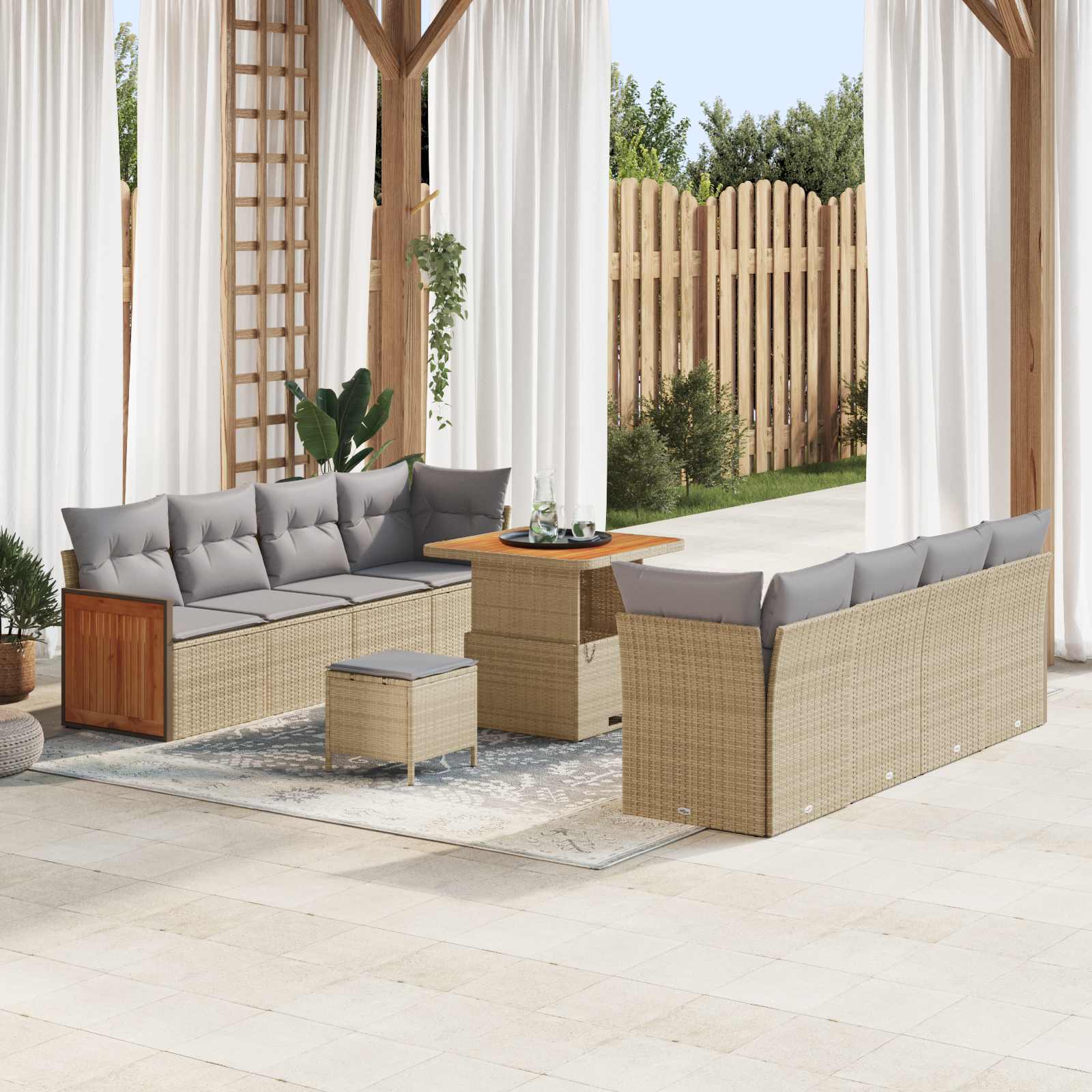 Gartensofa-set 11 stk. 11-Sitzanzahl Beige und Hellgrau