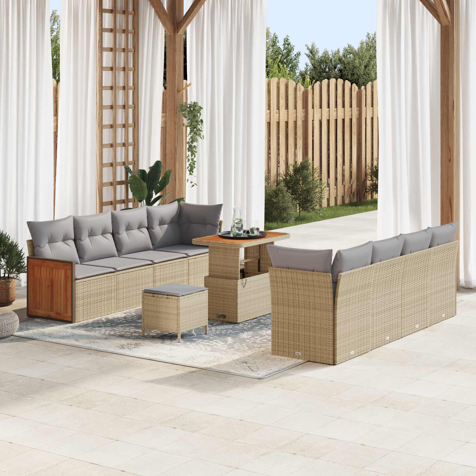 Gartensofa-set 11 stk. 11-Sitzanzahl Beige und Hellgrau