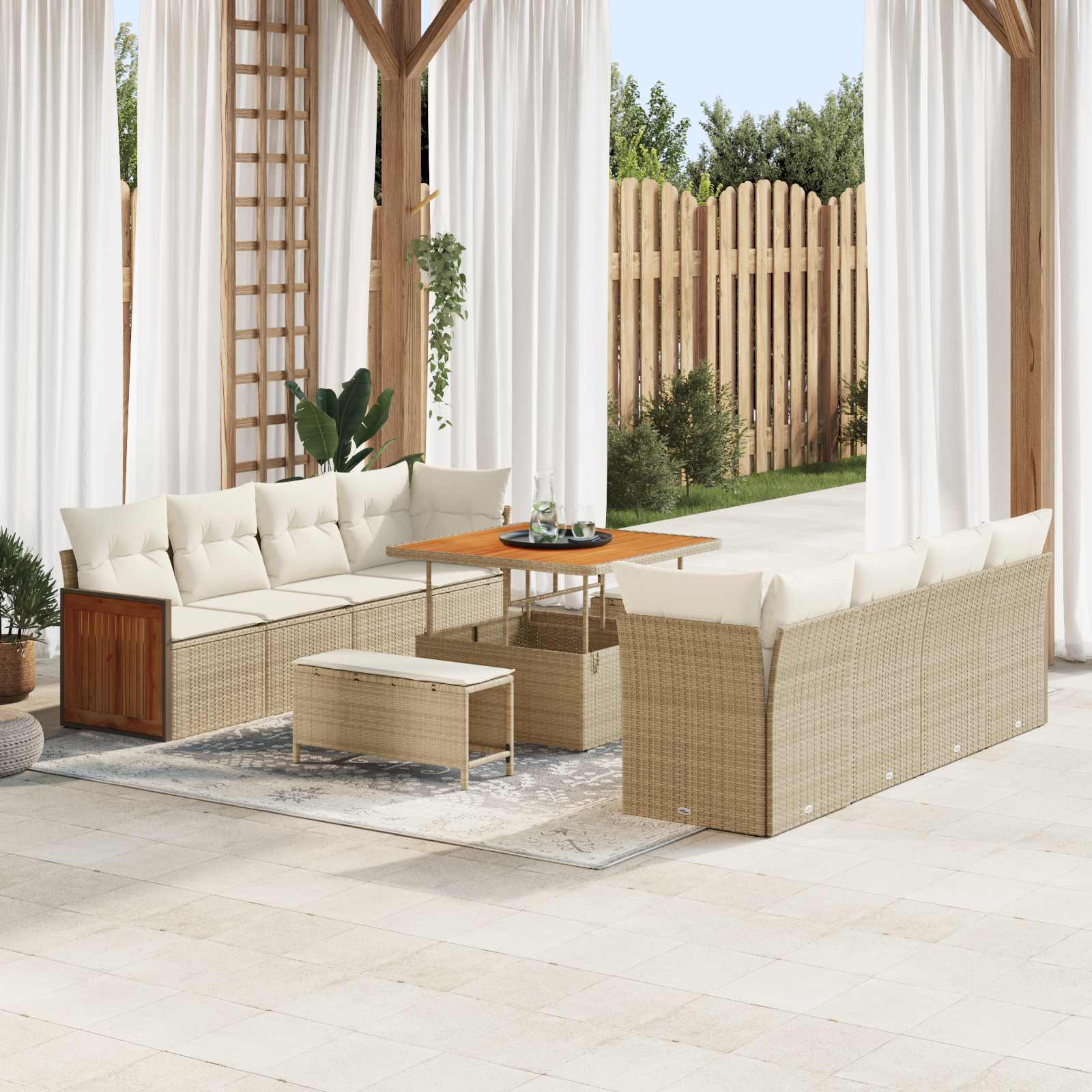 Gartensofa-set 11 stk. 11-Sitzanzahl Beige und Creme