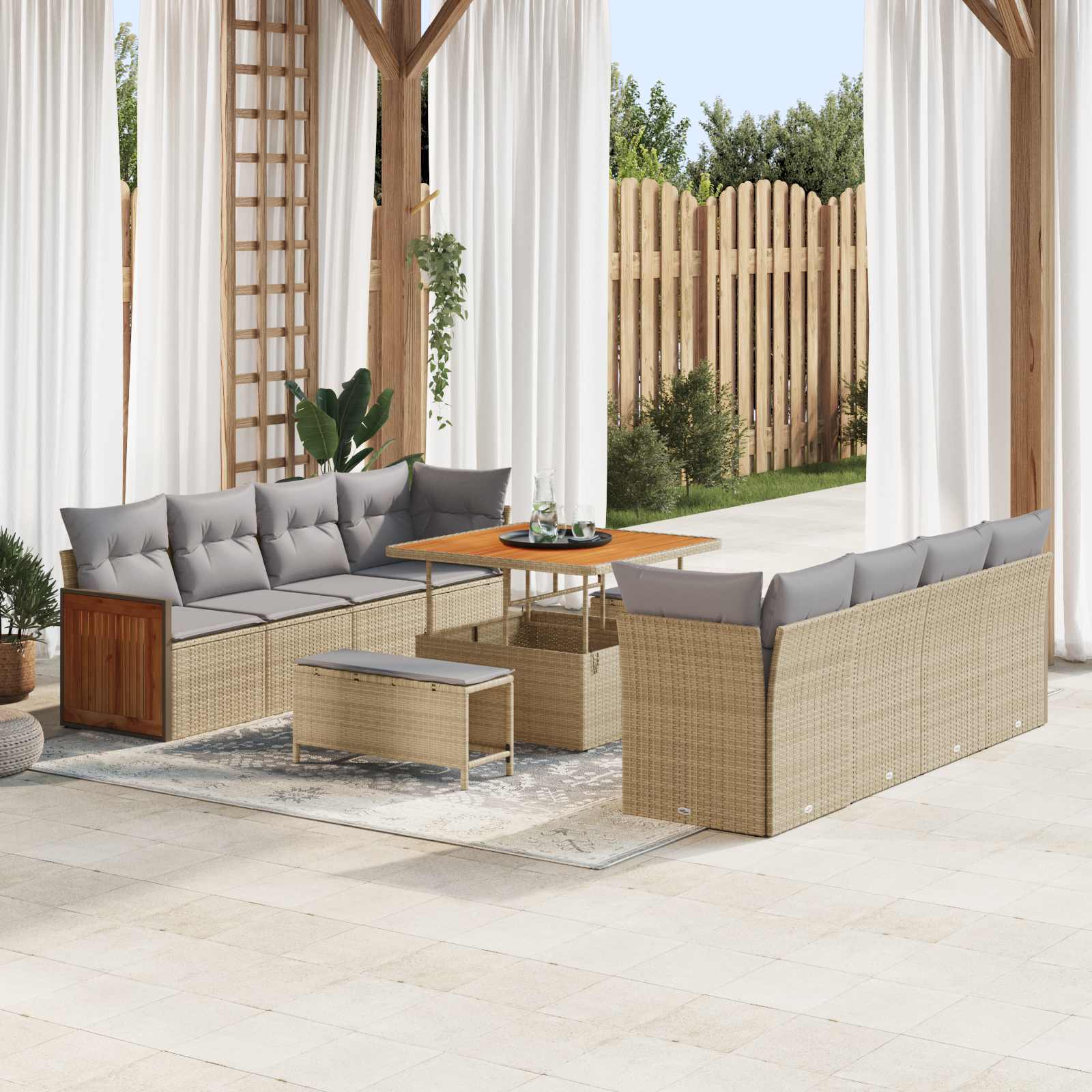 Gartensofa-set 11 stk. 11-Sitzanzahl Beige und Hellgrau