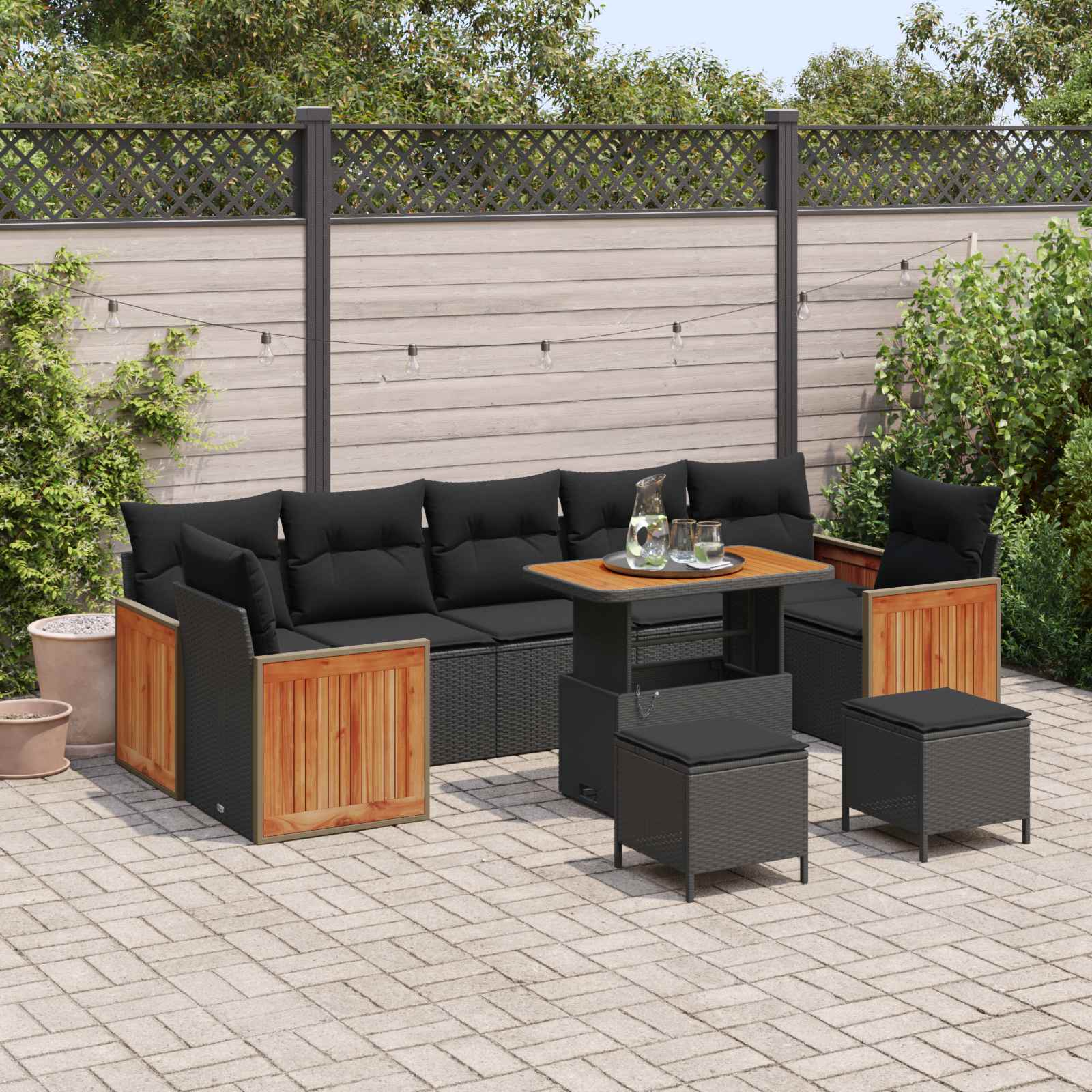 Gartensofa-set 10 Stk. 10-Sitzanzahl Schwarz