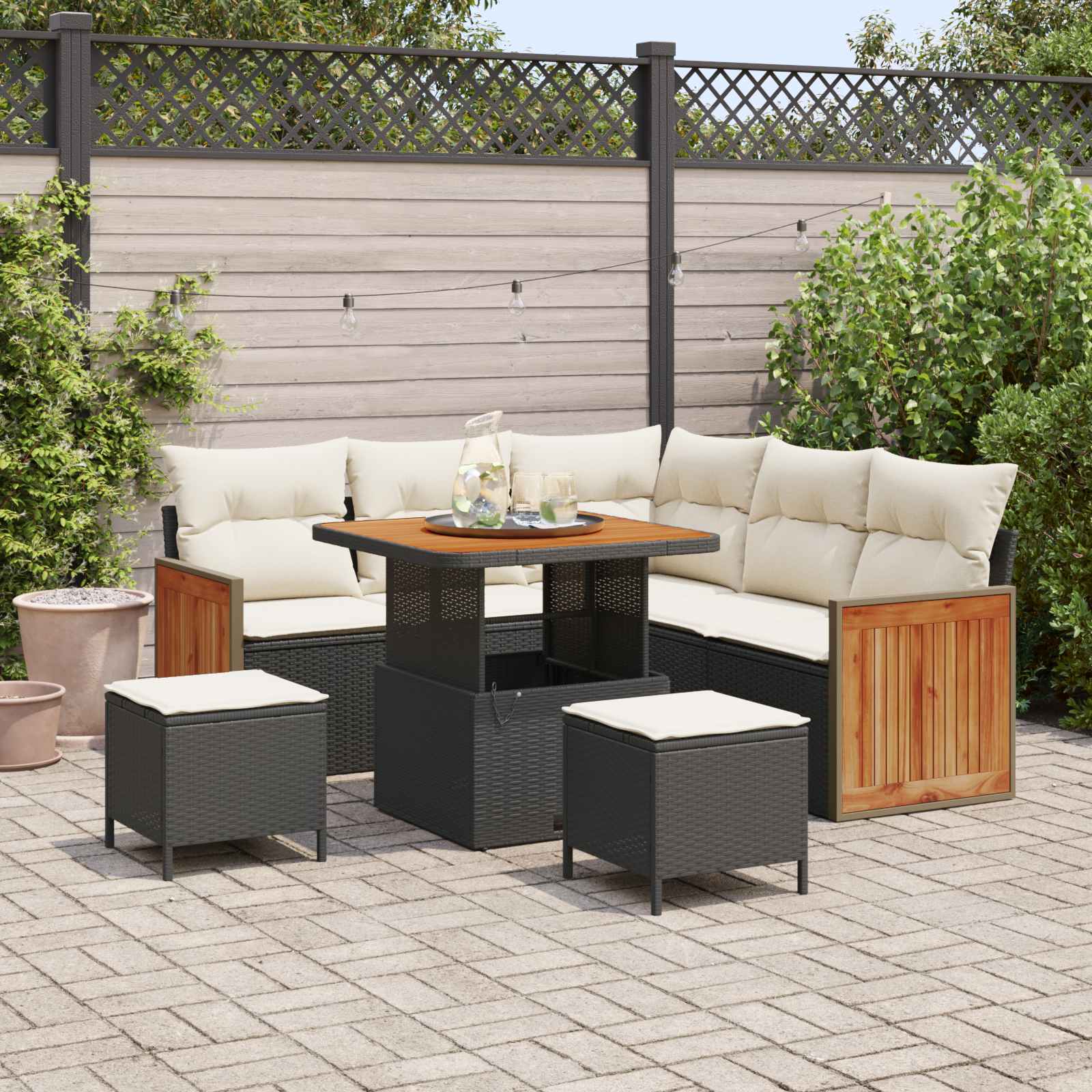Gartensofa-set 8 stk. 8-Sitzanzahl Schwarz und Creme