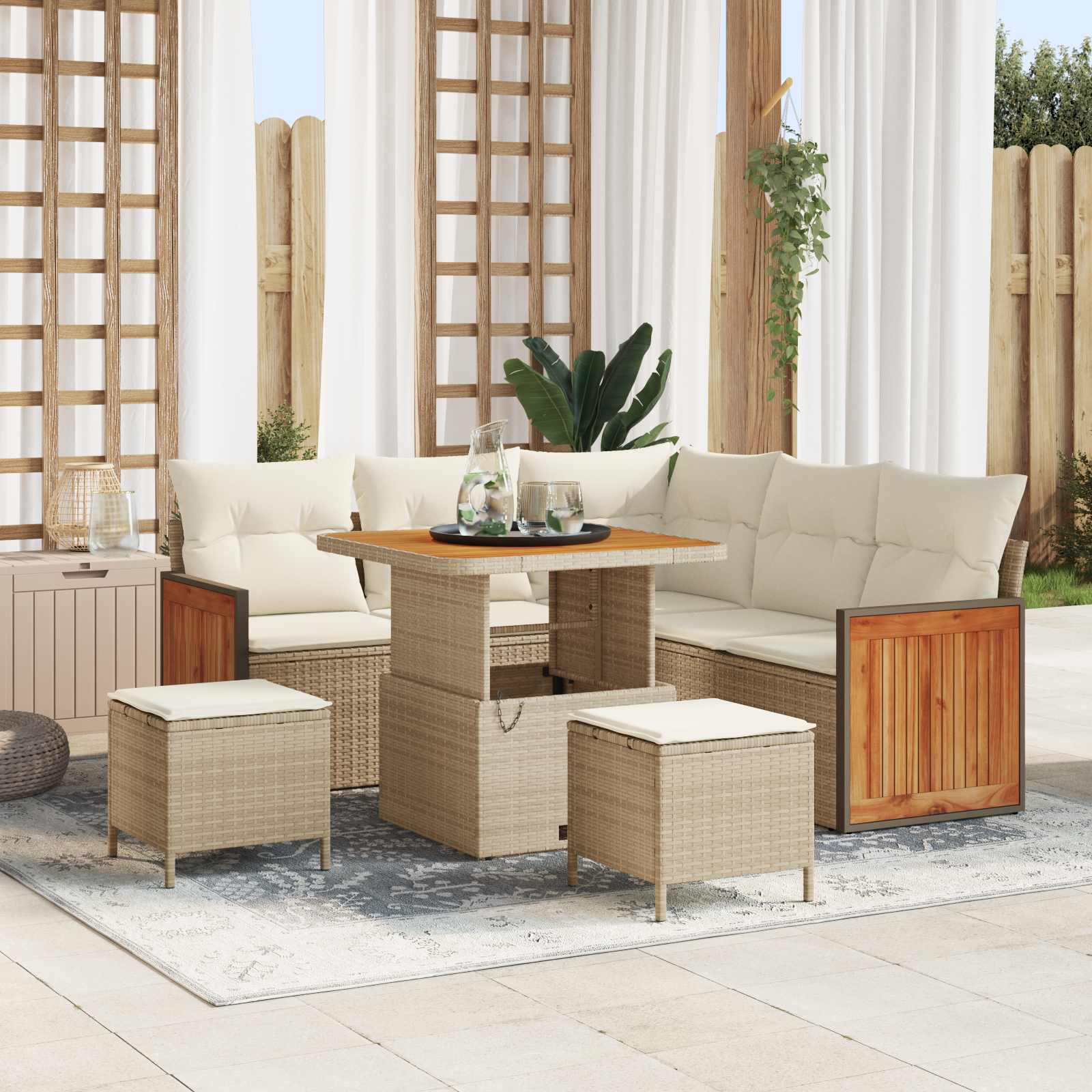 Gartensofa-set 8 stk. 8-Sitzanzahl Beige und Creme