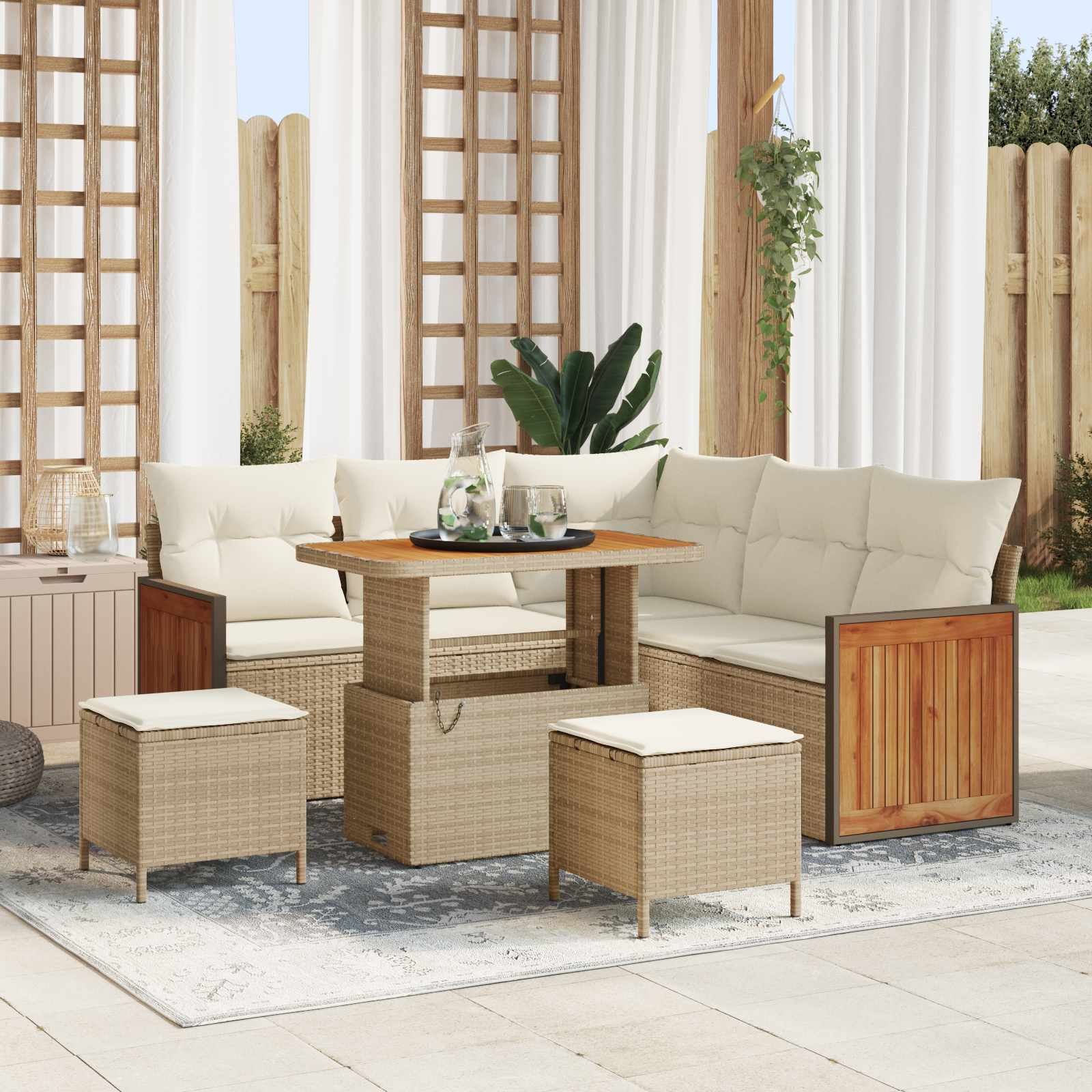 Gartensofa-set 8 stk. 8-Sitzanzahl Beige und Creme